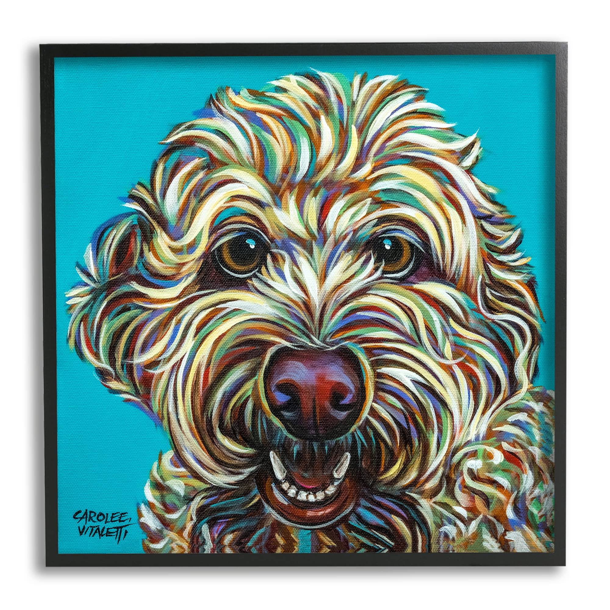 Blue Pop Style Bright Bold Shaggy Dog Portrait,Design by Carolee Vitaletti