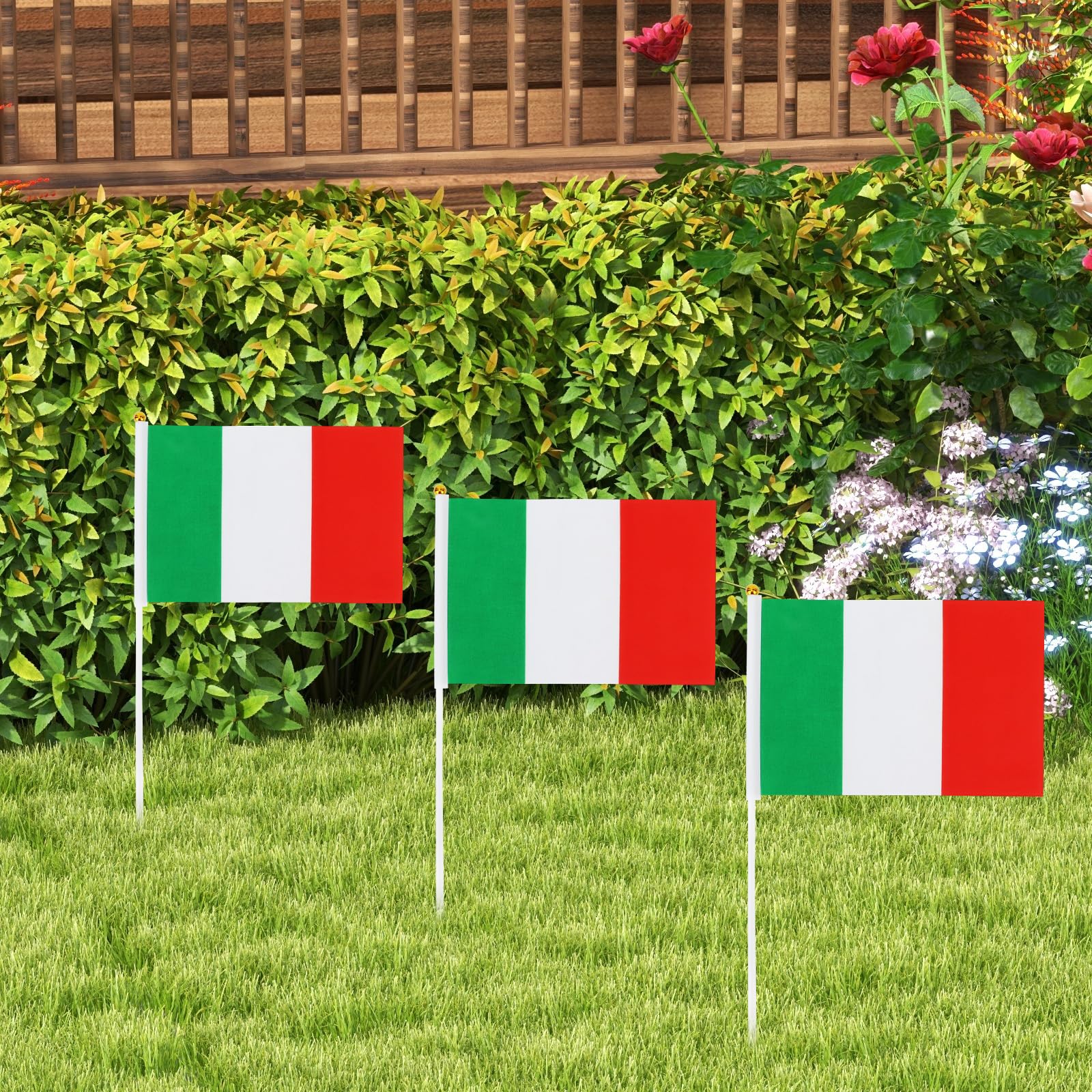 Bomtop 50 Pezzi Bandiera Italiana a Manovella 21 x 14 cm per Festa Nazionale, Eventi Sportivi, Decorazione Interna Esterna