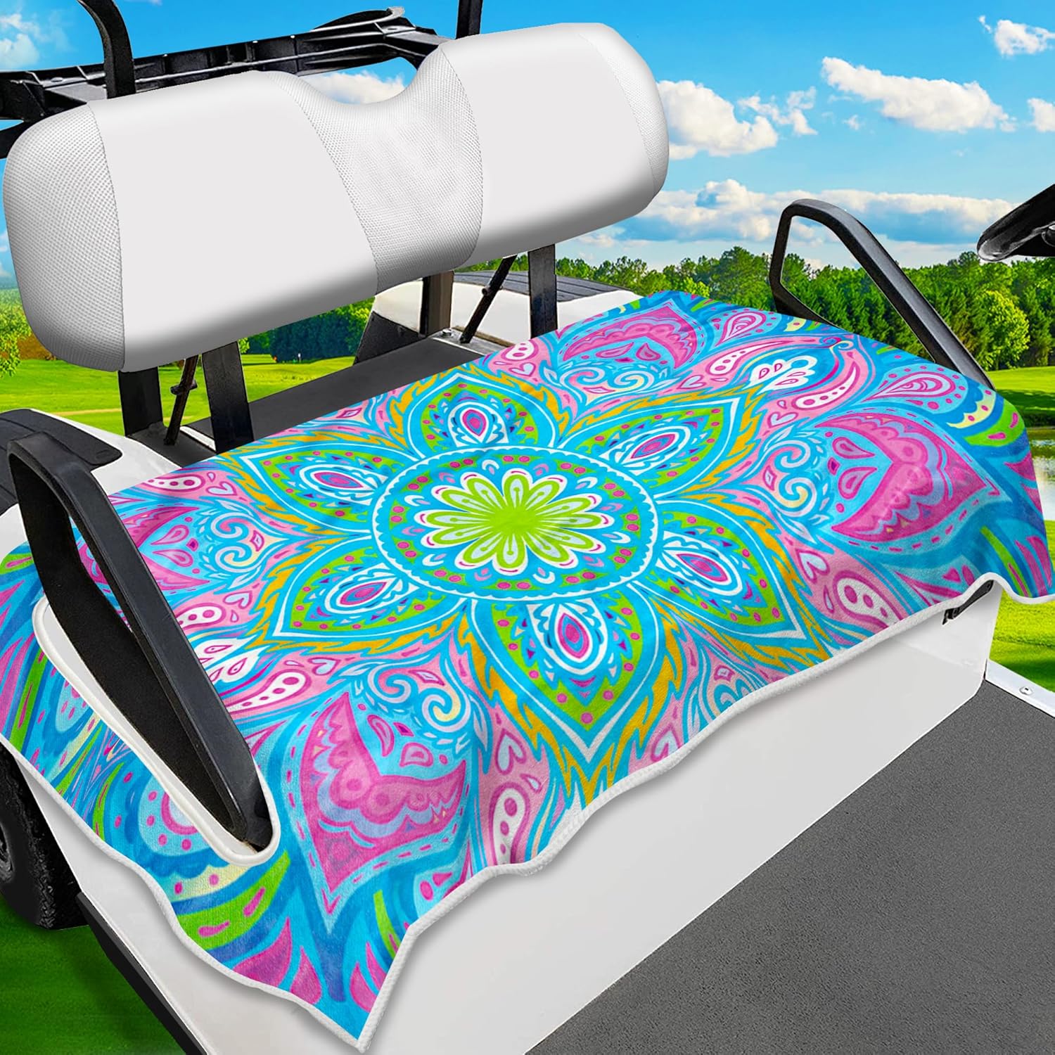 ENYORSE Golf Cart Seat Covers - Ethnic Style Golf Cart Towel Blanket for 2/4 Seater, Soft & Breathable Microfiber, Keeps Seats Cool & Comfortable, 51”x31”, Fits EZGO/Yamaha/Club Car