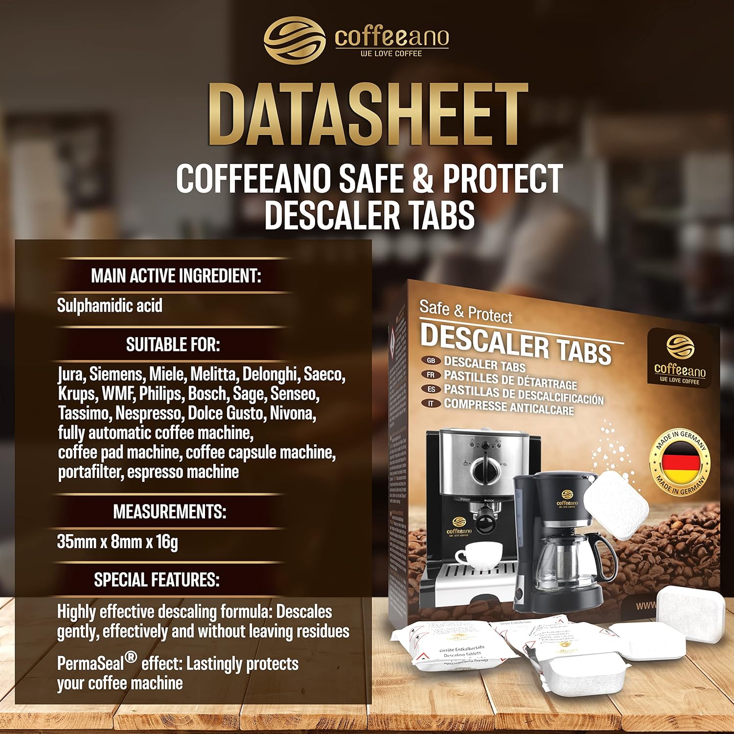 Coffeeano 50x descaling tablets XL for fully automatic coffee machines and coffee makers. Descaling tabs compatible with Jura, Siemens, Krups, Bosch, Miele, Melitta, WMF and many more 12 91PUbHvrm6L. AC SL1500