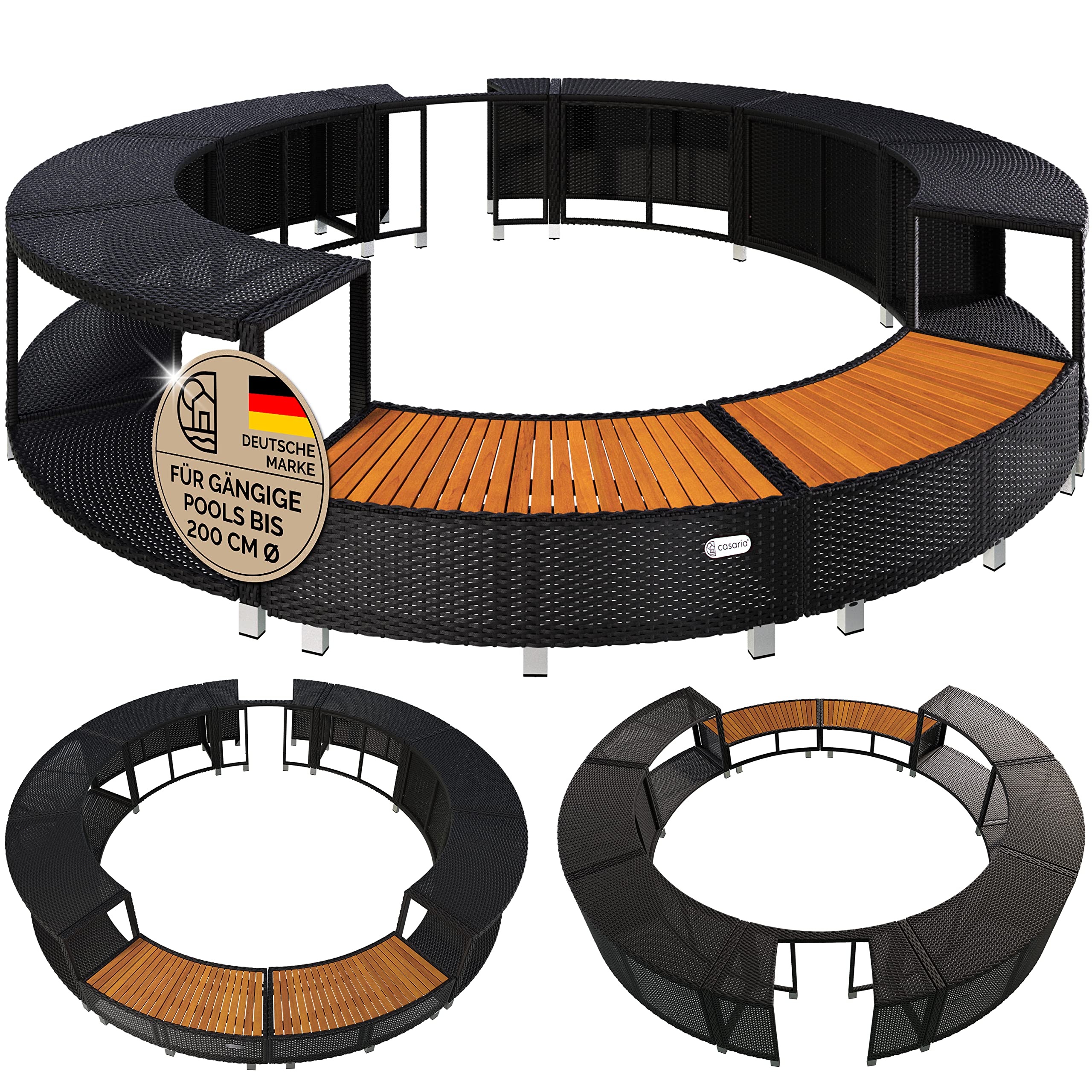Casaria Pool-Verkleidung Rund – Luxus-Optik, Polyrattan, FSC-Eukalyptusholz