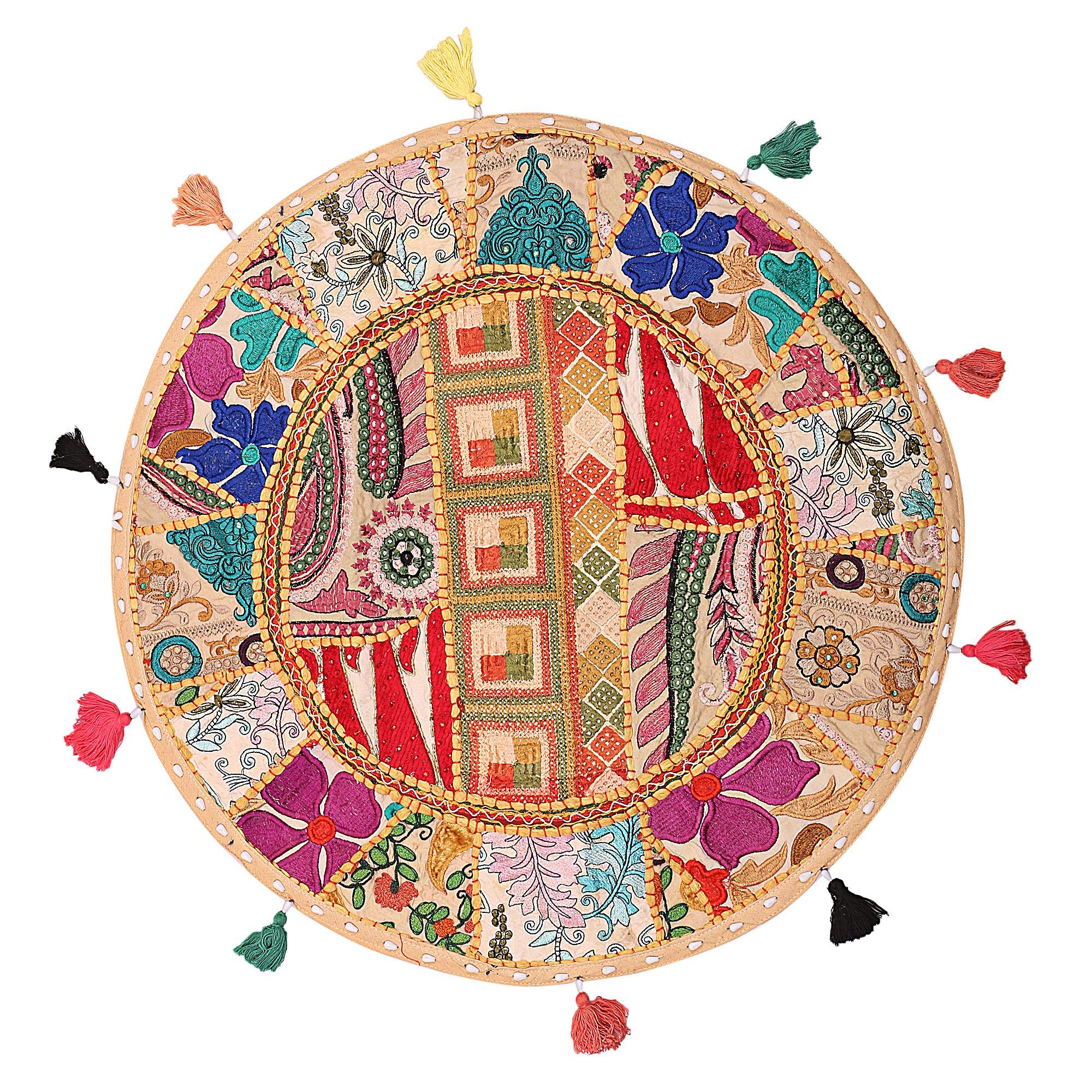 Federa per cuscino da pavimento Hippie rotonda in stile etnico Futon marocchino Mandala bohemien medazione Pouf sgabello in famiglia Decor fodera per cuscino  15