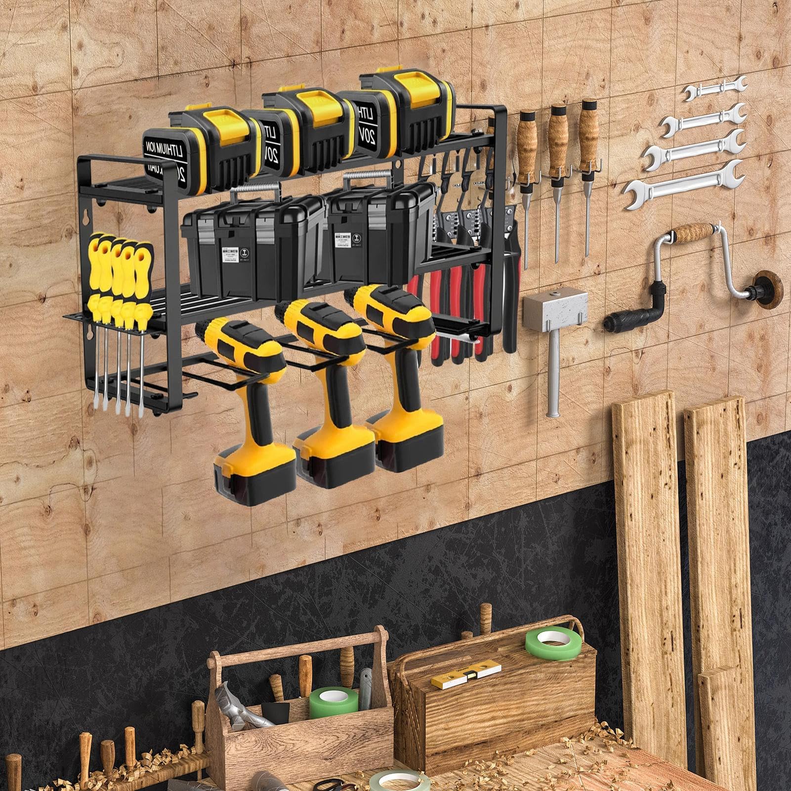 Organizer Elettroutensili Supporto Da Parete Robusto Modulare A 3 Ripiani | Portattrezzi elettrici Per Organizzare Garage, Capanno, Officina E Seminterrato - Elettroutensili E Tr