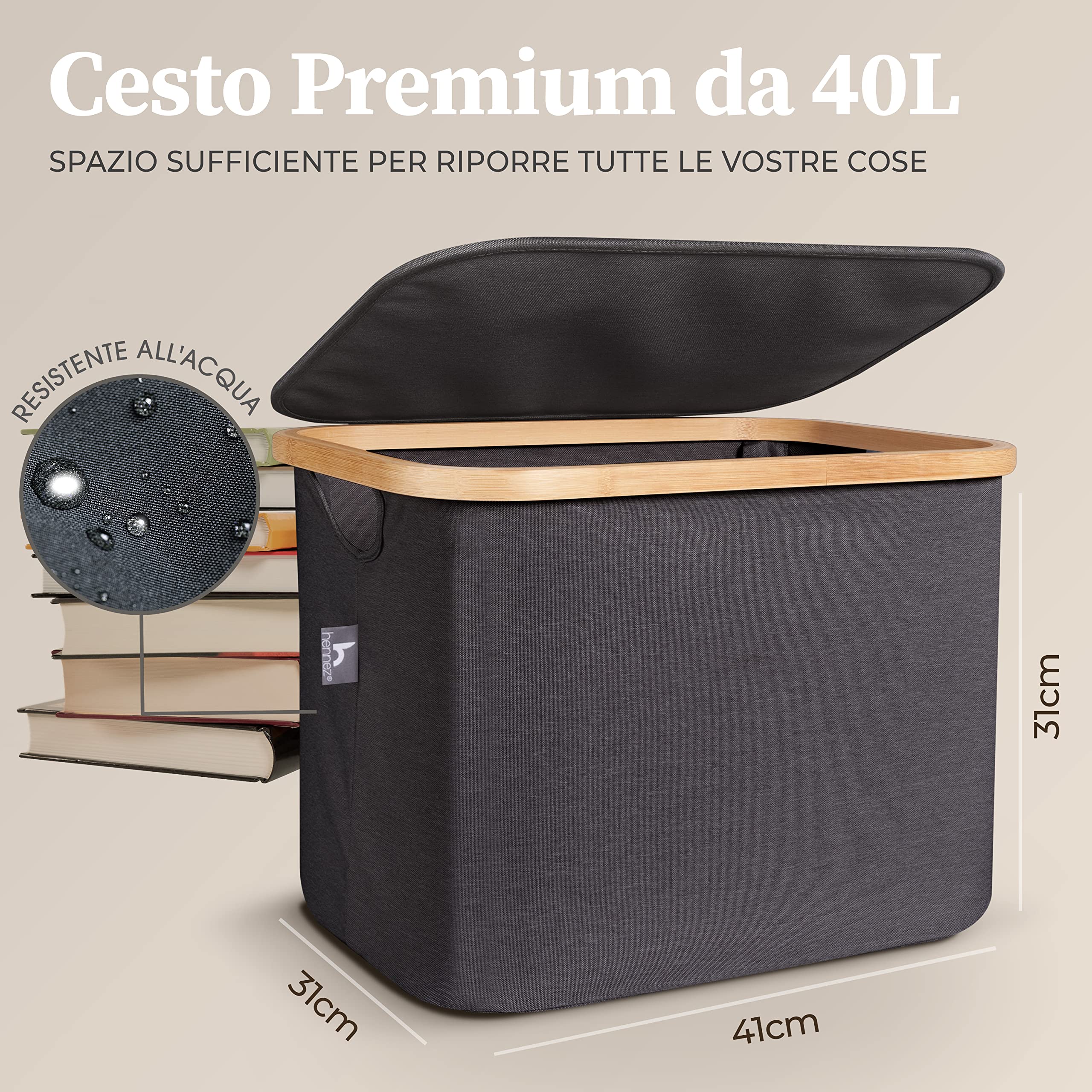 HENNEZ Contenitore Portaoggetti Cesta con Coperchio per Scaffale Kallax 40 l grigio - Cesta Portabiancheria Pieghevole con Coperchio Ceste biancheria sporca salvaspazio