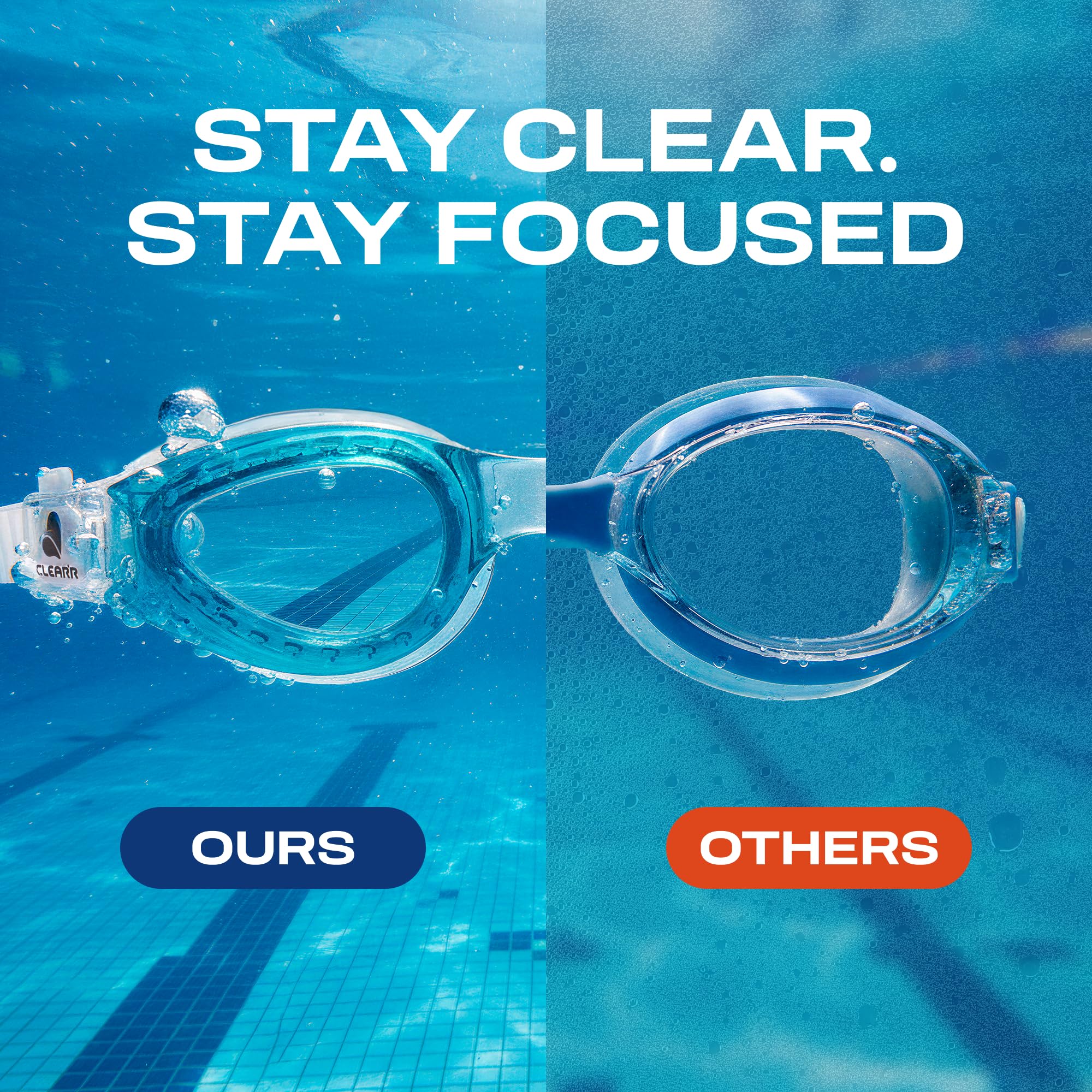 Clear'r Caiman, occhialini da nuoto per adulti, con sistema di fibbia ad attacco rapido, lenti trasparenti ultra resistenti, 100% protezione UVA e UVB