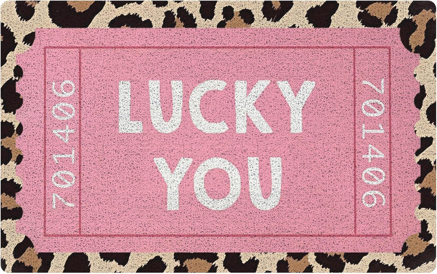 SNNDER Trendy Retro Pink Leopard Doormat, Preppy Girly Door Mat Indoor Outdoor Outside Entrance Entryway, Aesthetic Pink Lucky You Ticket Welcome Mats for Front Door, 17x30 Inch