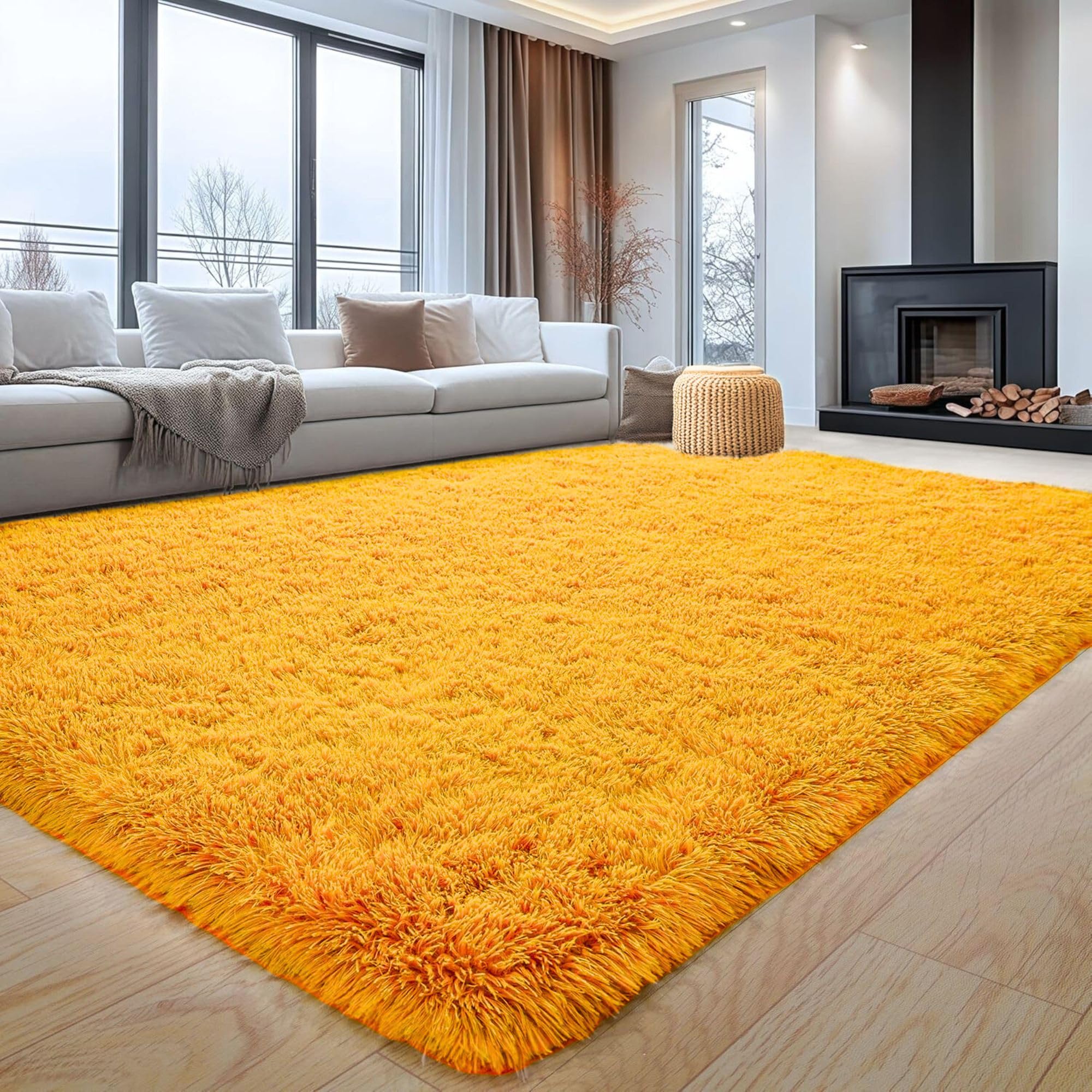 Aspire Homeware Rugs Living Room - Large Area Rugs for Bedroom Anti Slip - Super Soft Fluffy Large Shaggy Rug Thick Pile Non Shedding, 80cm x 150 cm, Ochre