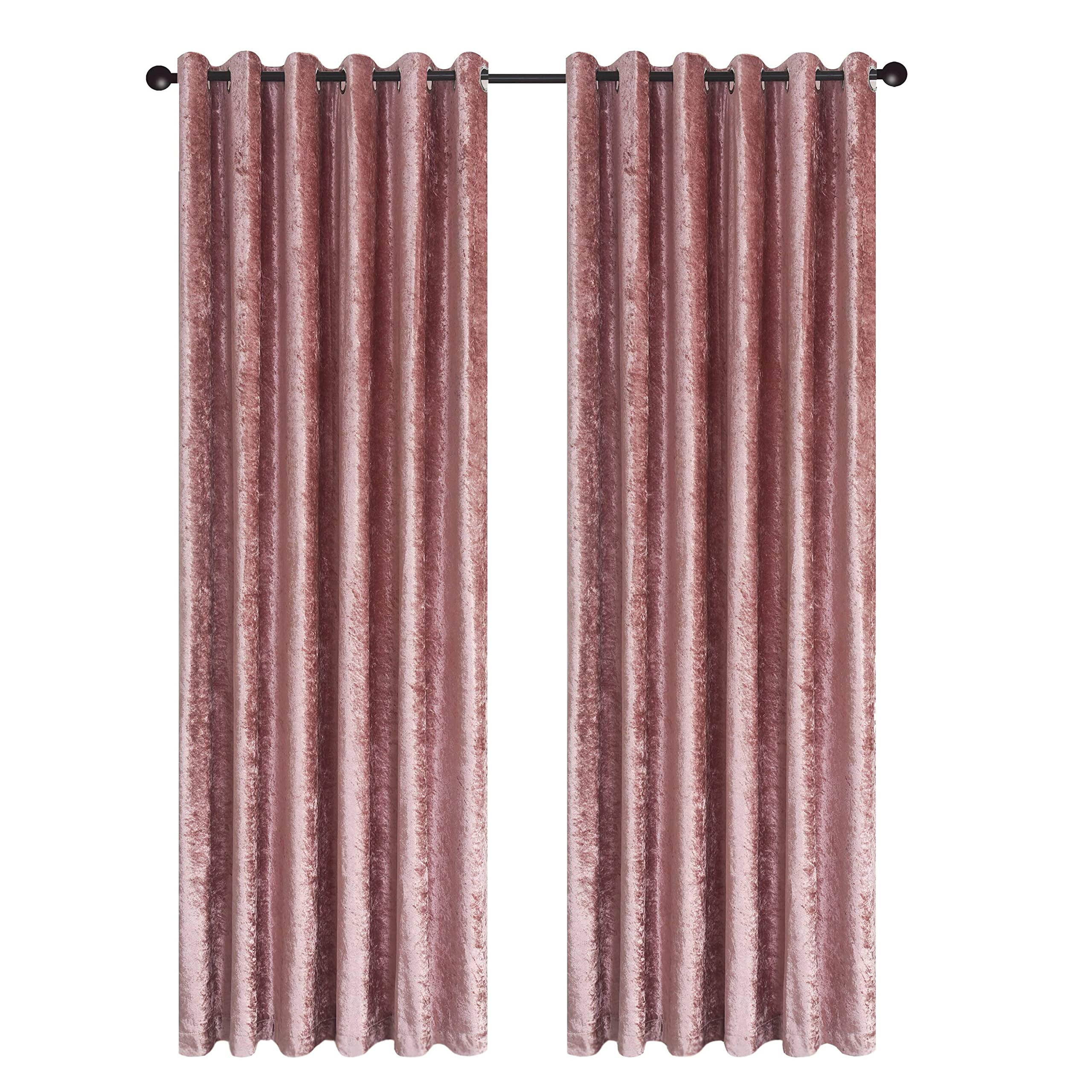 CHARKHAH Crushed Velvet Curtains for Bedroom Living Room Kitchens Ultra Soft and Graceful Fabric Pair of Fully Lined Prepared Blackout Curtain with Eyelet Ring Top (Blush Pink, 46" Wide x 90" Drop)