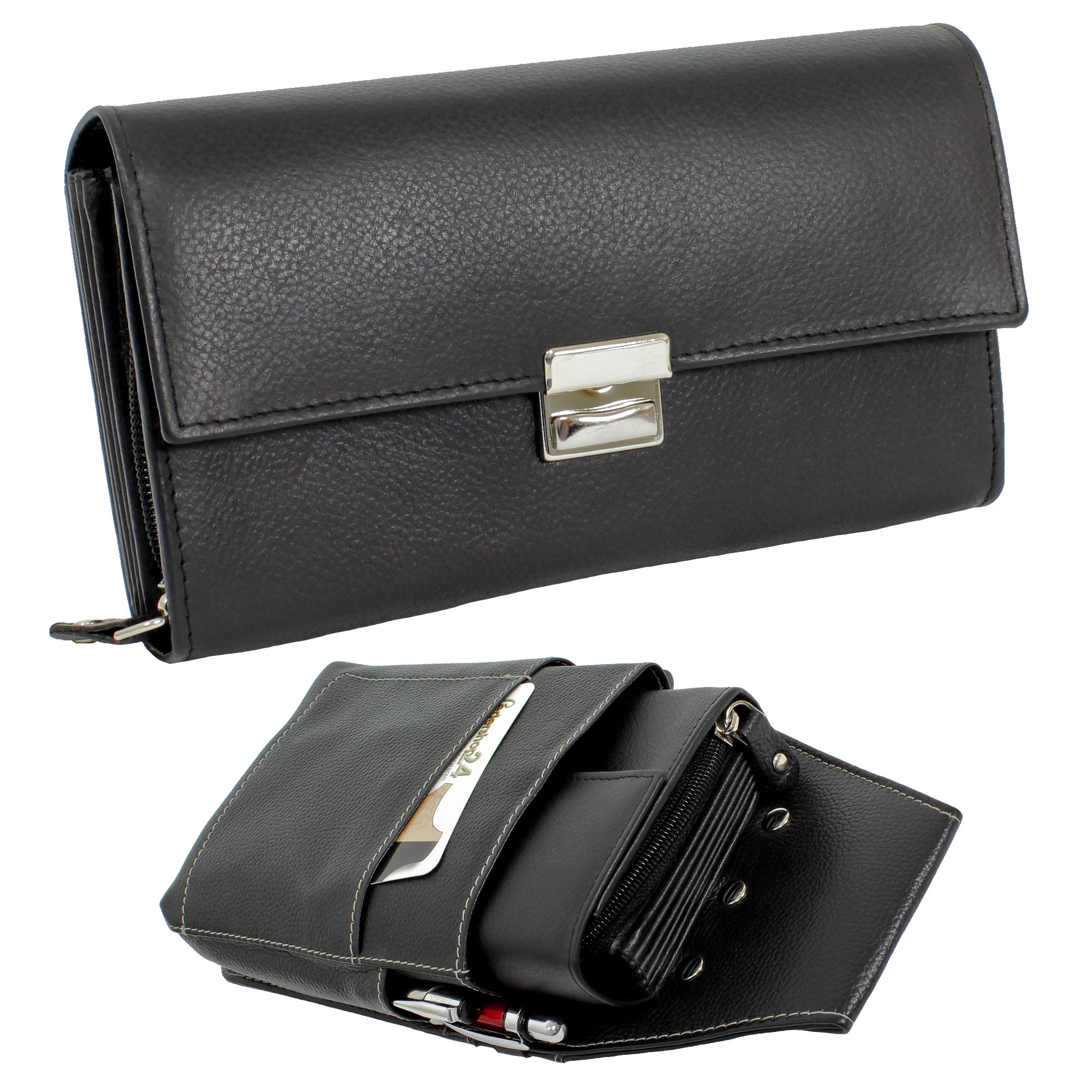Ledershop24 XXL Profi Kellnerbörse Taxibörse Verkaufsfahrer Geldbörse Kellner Holster Halfter Kellnertasche Kellnerholster schwarz Leder