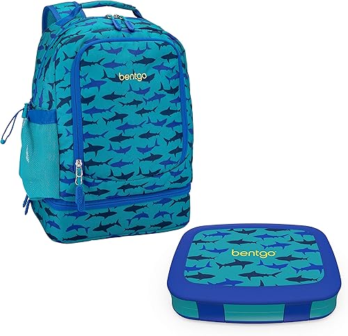 Bentgo Juego de mochila 2 en 1 y lonchera aislada con estampado para niños (tiburón)