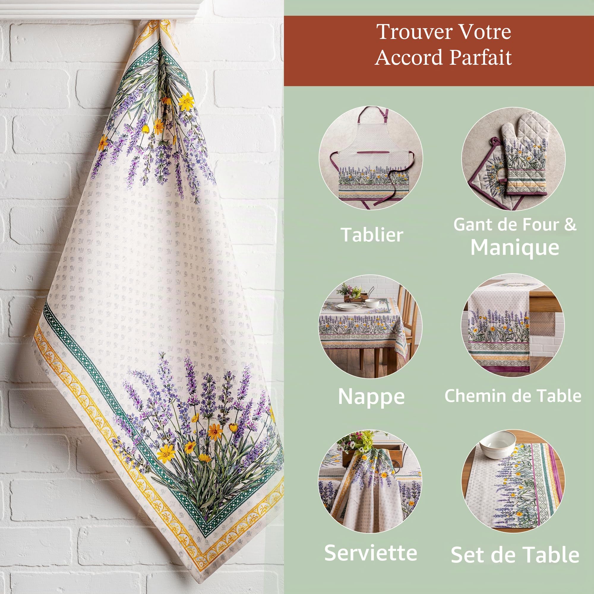 Maison d' Hermine Fanny Lavender - Lot de 3 torchons de Cuisine Polyvalents - 100% Coton - Doux et absorbants - pour Le Printemps et l'été (50 x 70 cm)