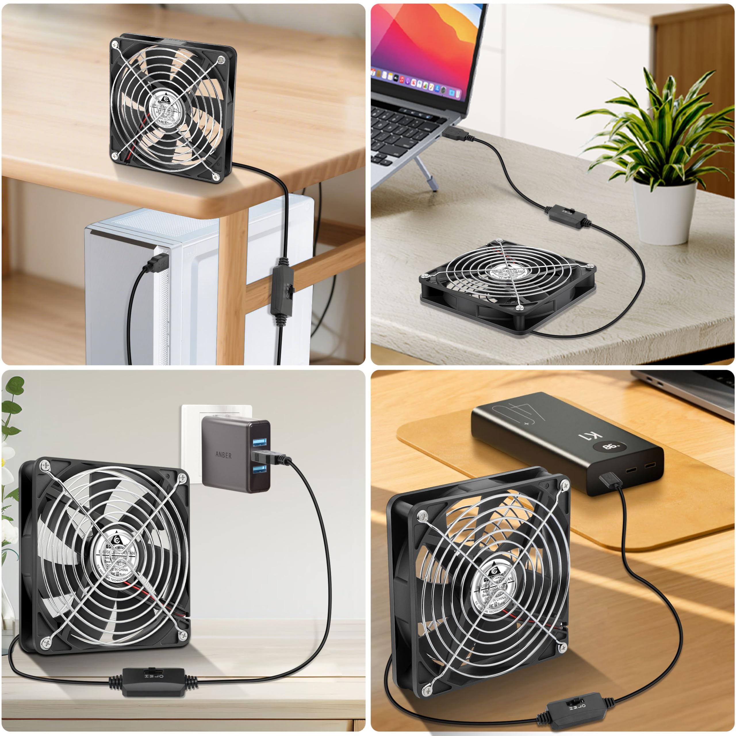 GDSTIME Set di 2 ventilatori USB 140 mm Ventilatore PC 140 mm USB Fan 5 V 140 x 25 con 3 velocità regolabile per computer router mobile