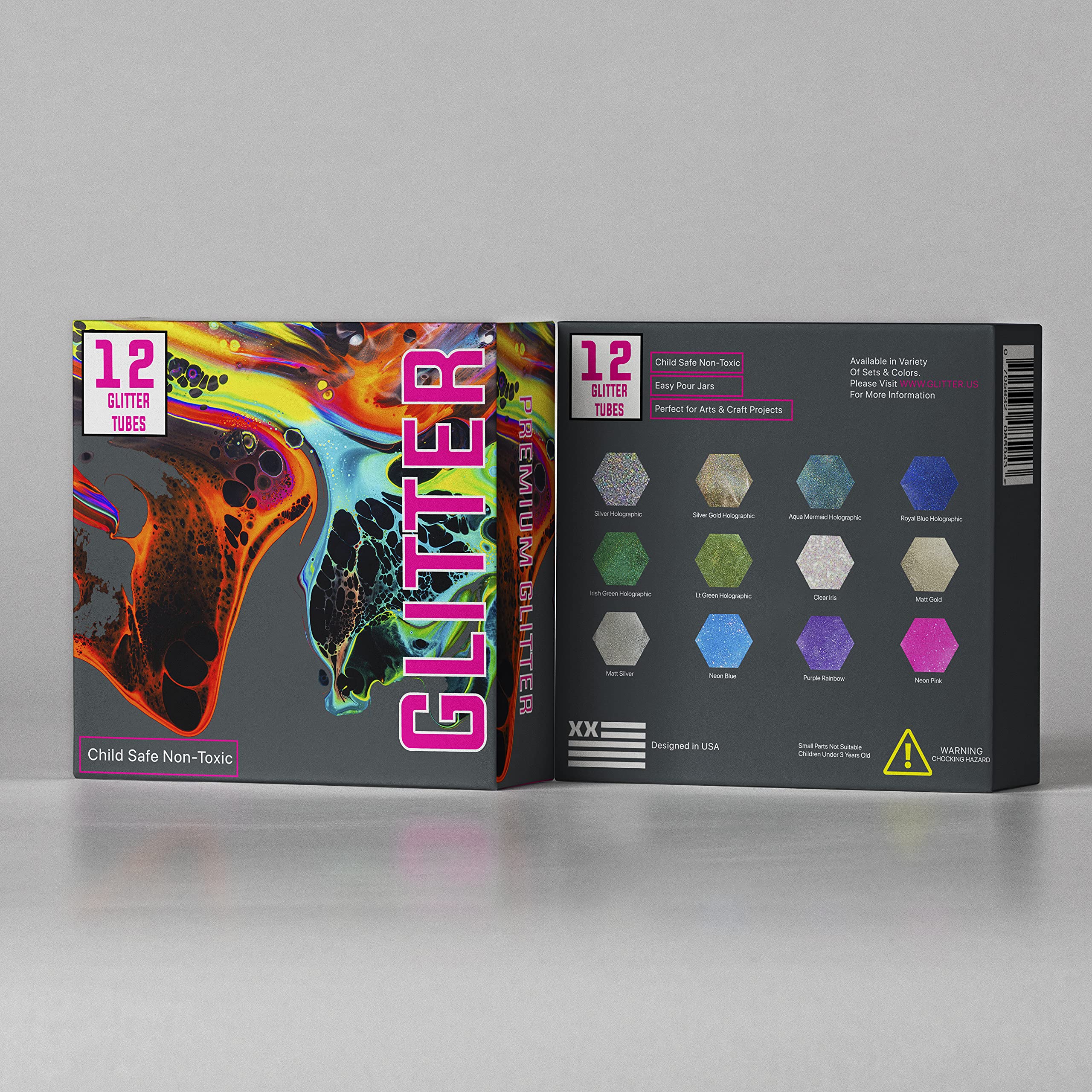 12 PACK Glitter Tube Craft Box (0.34oz/9.6g) Ultra Fine Premium Glitter - PACK 2