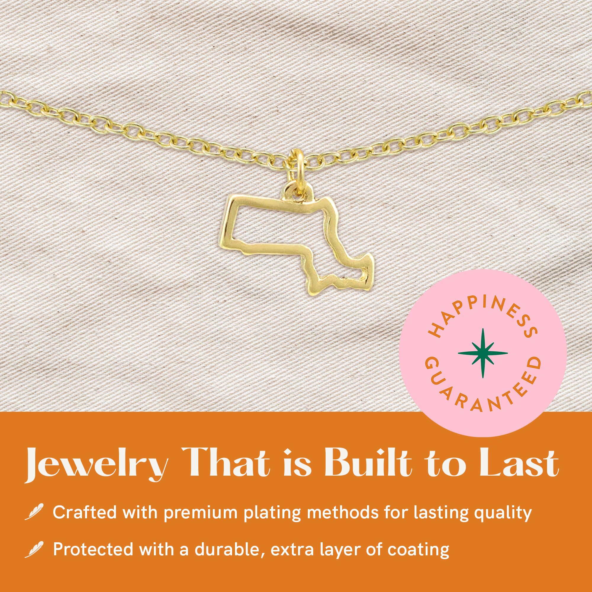 Lucky Feather State Shaped Necklace | 14k Gold-Dipped Pendant Necklace | Easter Basket Stuffer | State Love Fashion Jewelry For Women | Dainty Necklace For Women | Great Gift Idea