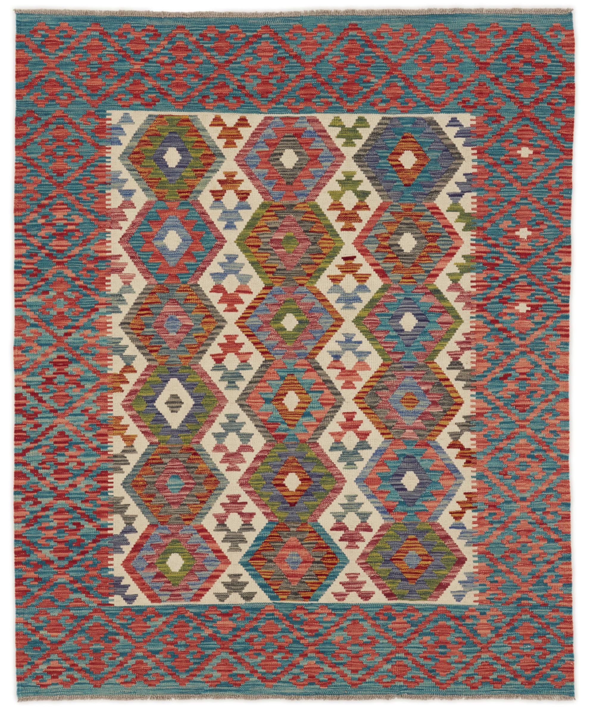 Tapis laine Kilim Afghan 157x188 tissé main pour salon chaleureux