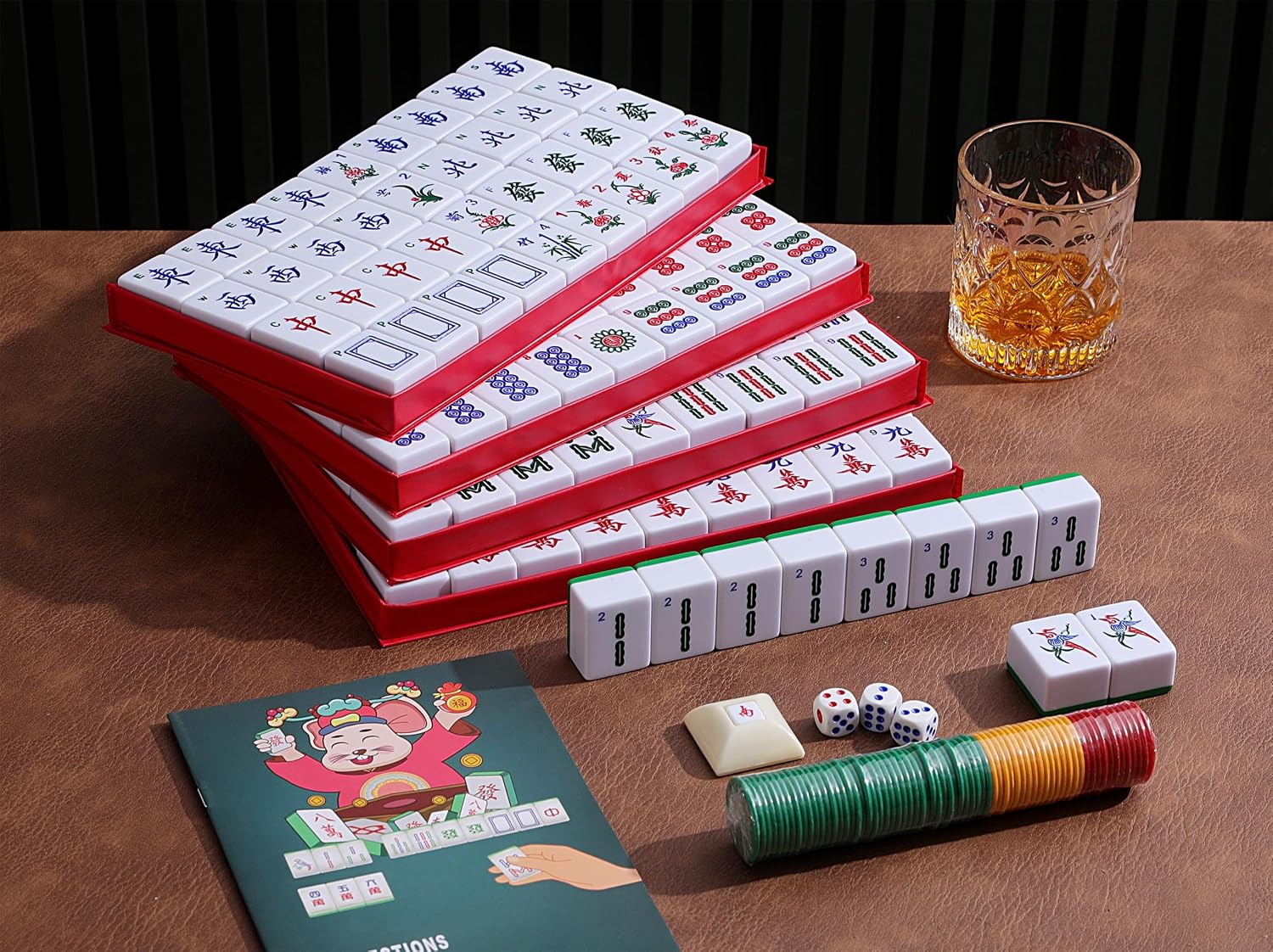 Mose Cafolo Chinese Mahjong Set X-Large 146 Numbered Melamine 1.5" Large Size Tile with Carrying Travel Case, English Manual, Pro Complete Mahjongg Game Set (Majiang, Mah Jongg)