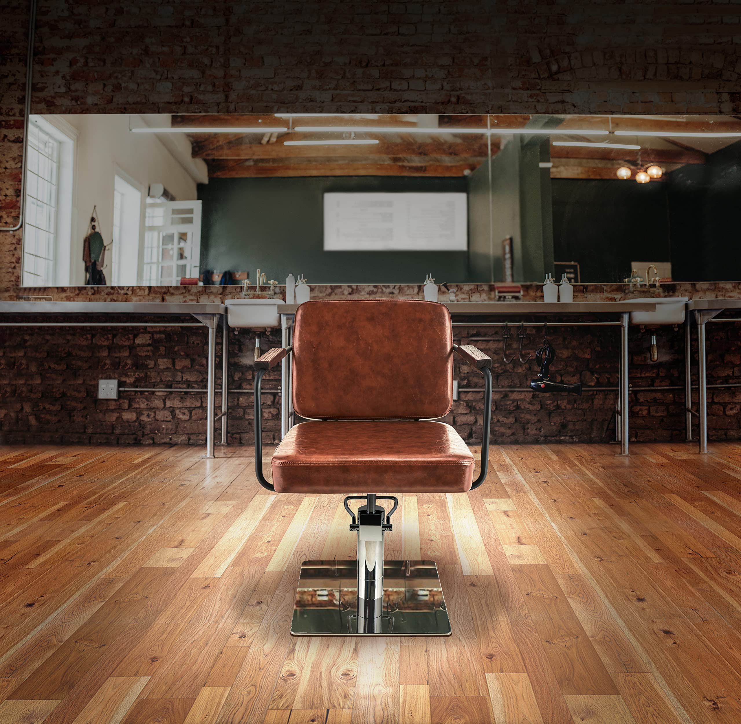 Ayala Friseurstuhl ENZO braun Friseursessel 360° Drehbar Frisörstuhl Barberstuhl Höhenverstellbarer Barbersessel Hydraulischer Friseurbedarf