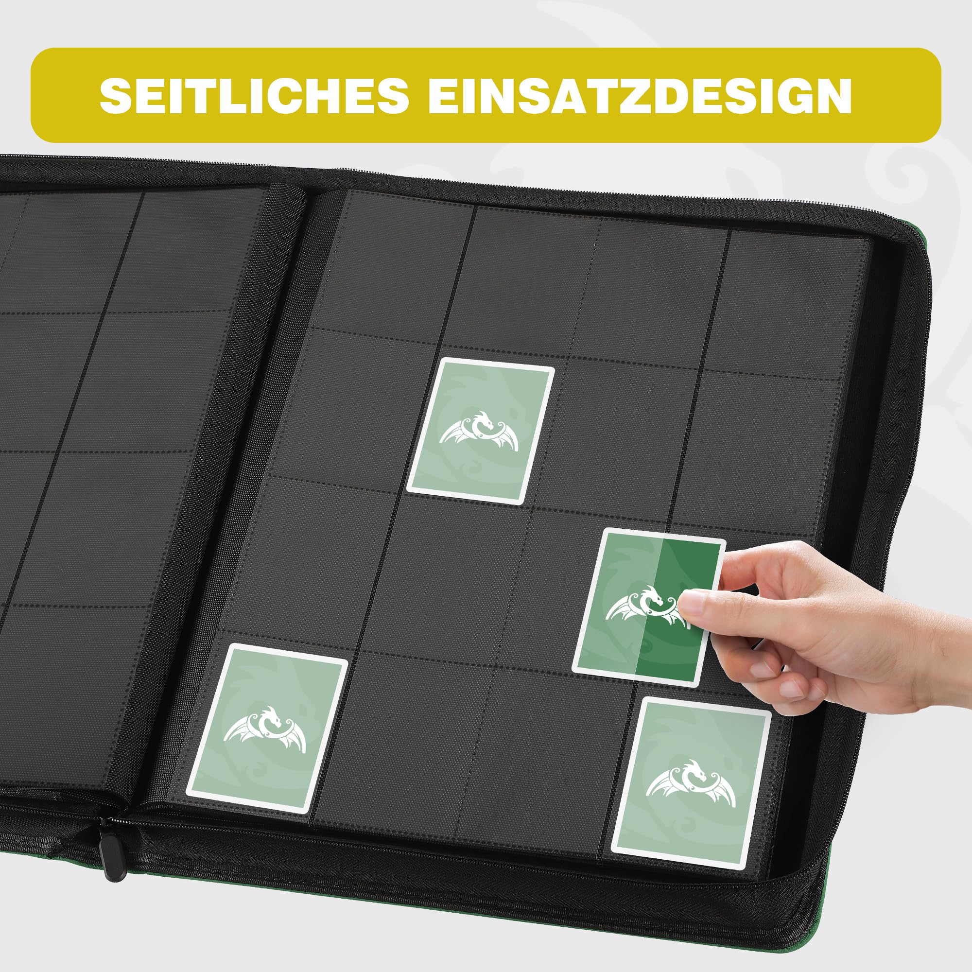 TCGPRO Sammelkarten Album für 1000 Karten, Trading Card Binder mit 16 Kartenfächern pro Seite, Wasserdichte PU-Hülle für Standardgröße-Karten z.B. Sammelkartenspiele, Sportkarten, TCG, Dunkelgrün