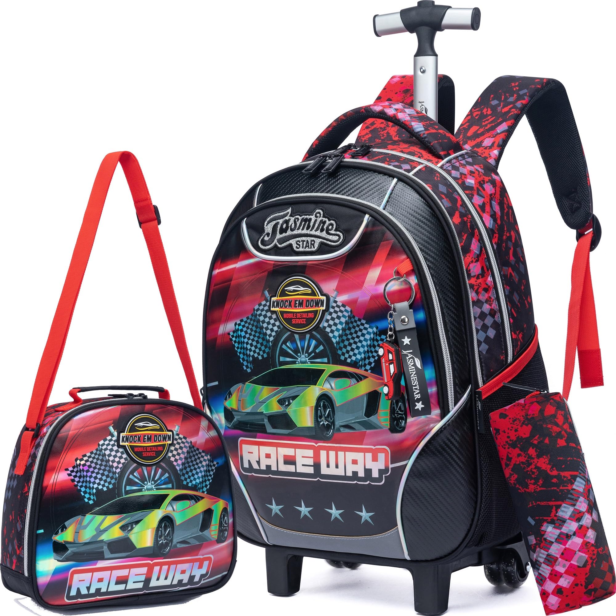 Meetbelify Kids Rolling Backpack with Wheels for Boys Rolling Backpacks with Lunch Box for Elementary School Students 3 in 1 Travel Luggage Carry on