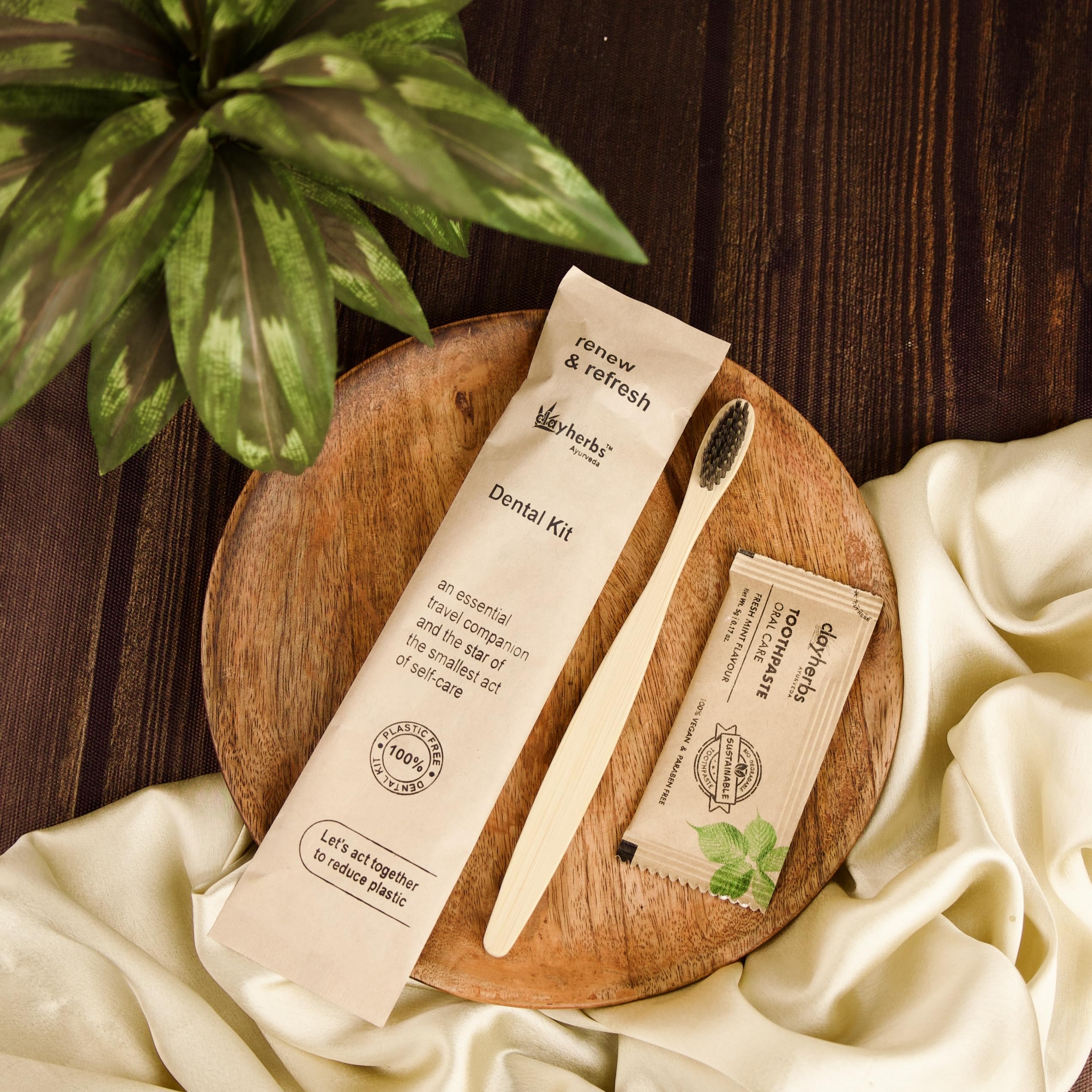 Clayherbs Pack-20 Sustainable Eco-Friendly Organic Bamboo Toothbrush and Toothpaste Sachet, Natural Flavor, Oral Care Biodegradable & Non-Toxic Hotel Dental Kit For Rooms (B0D4YN76C7) Amazon Price History, Amazon Price Tracker