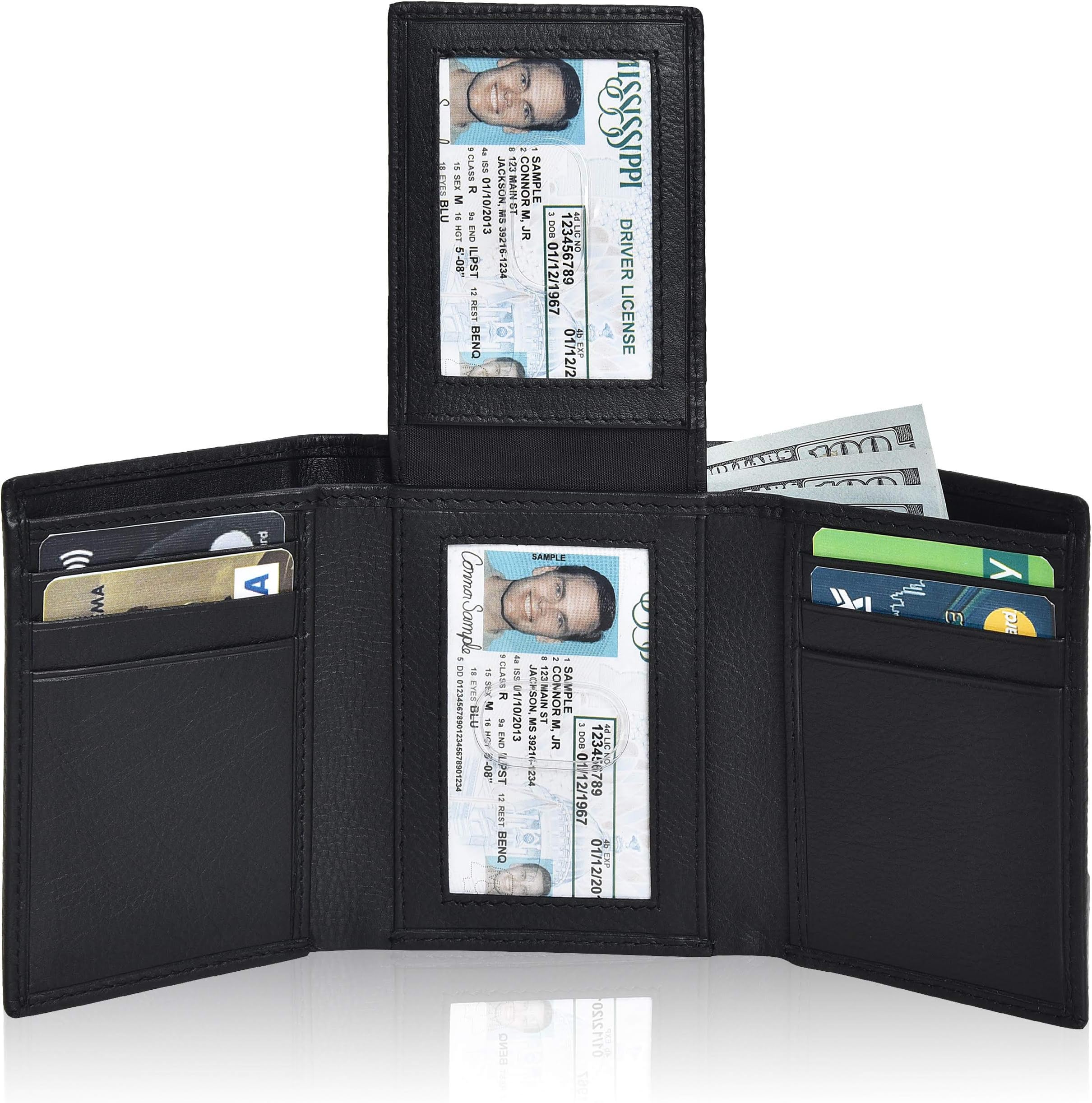 - Handcrafted RFID Leather Wallet For Men, Sleek Trifold Front Pocket Wallet with 2 ID & 9 Cards Slots