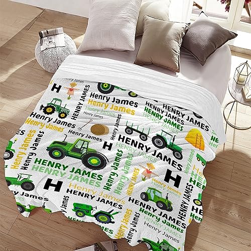 Miniatura 5 de Manta personalizada de camión tractor para niños y niñas, mantas de franela de construcción, con nombre, súper suaves y ligeras, para decoración. de