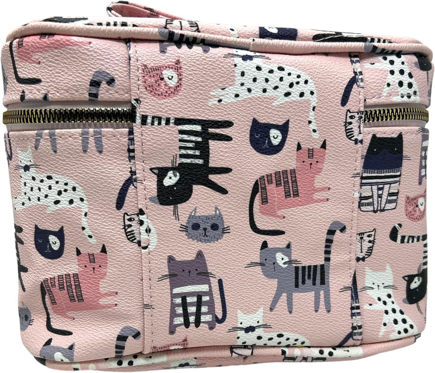 OCS Designs Large Cosmetic Makeup Bag - Cotton Candy Pink, cat kitten Taking A Trip, Trip Case Portable for Travel, Toiletry Organizer - Full Zip Closure | Handle to Carry | 10x6x6 inches