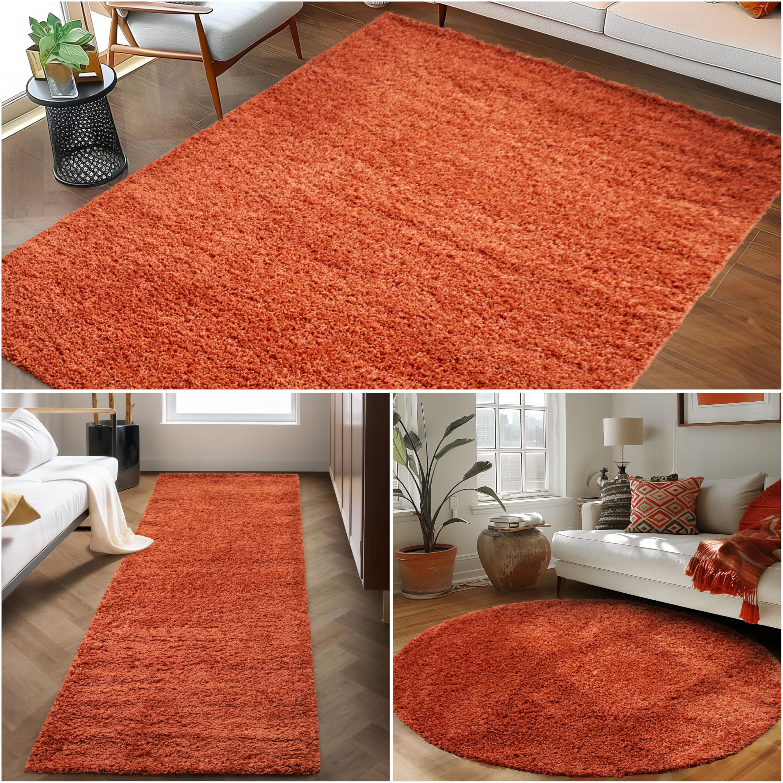 Tapis Rond Shaggy Poil Long - Motif Tie Dye Bordeaux - Doux, Lavable, Antidérapant - 40cm - 12