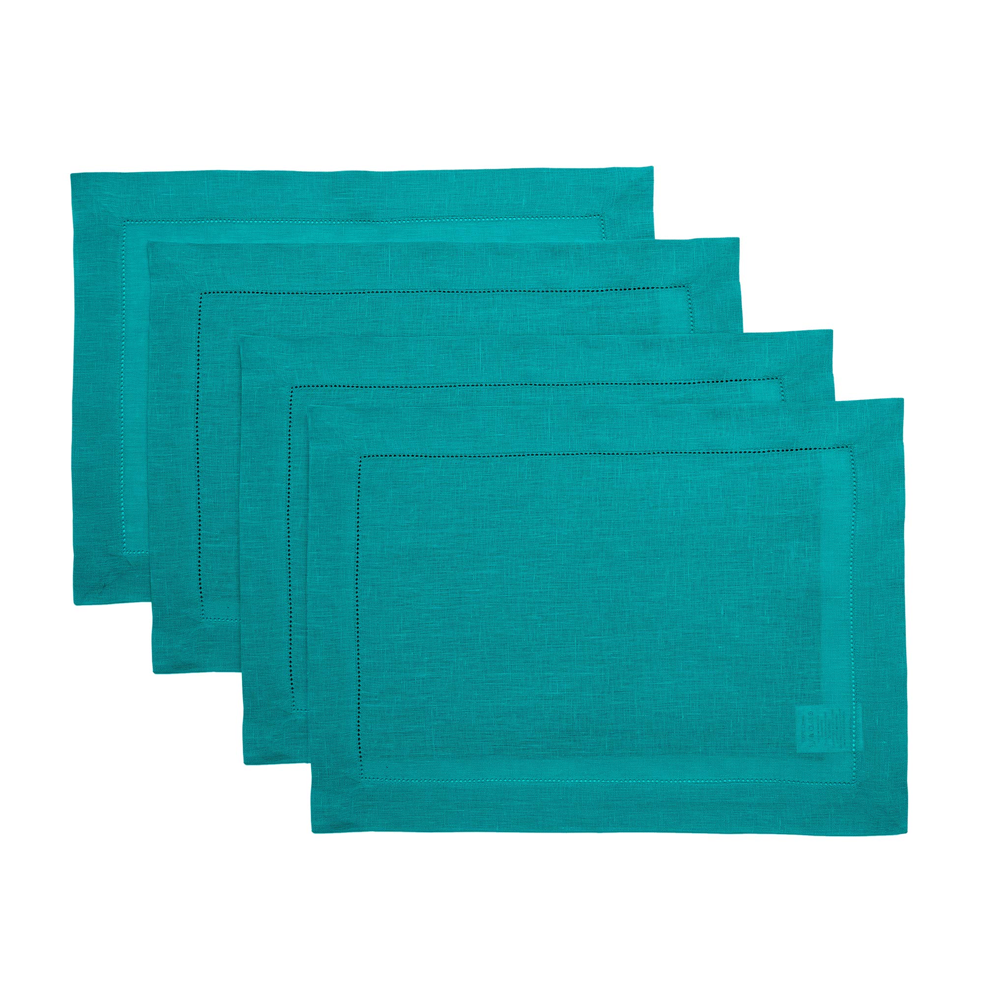 Solino Home Manteles individuales de lino, color verde azulado, 14 x 19 pulgadas, juego de 4 manteles individuales, hechos a mano y lavables a máquina, dobladillo clásico
