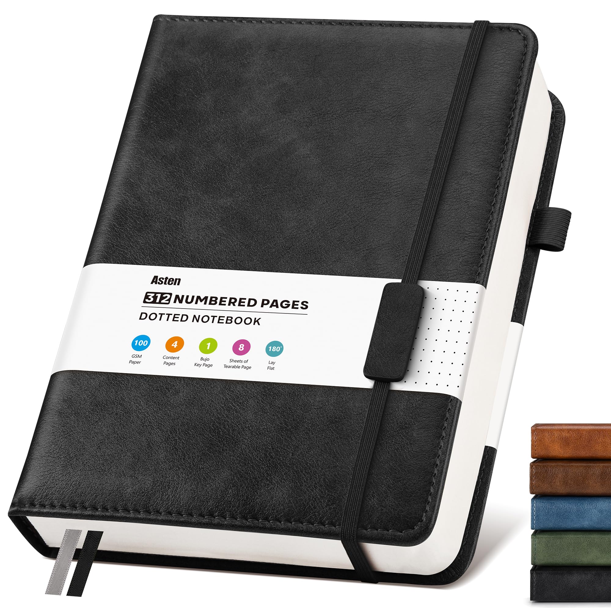 Bullet Dotted Journal Leather Notebook: A4 Notebook Hardback Diary, Black