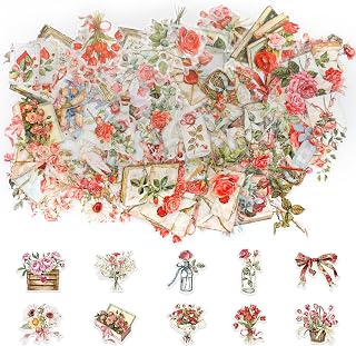 100pcs Flower Stickers, Self-Adhesive PET Transparent Floral Stickers for DIY Crafts Scrapbook, Journal, Notebook, Album, Water Bottles, Envelopes, Greeting Card Decoration