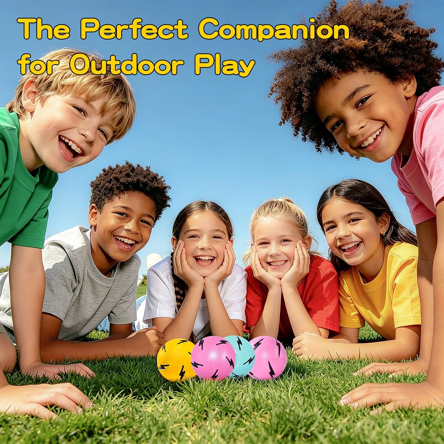 Super High Bouncing Ball for Kids, 3-Pack Extreme Bounce Balls, Lightning Pattern Sensory Toy, Reaction Training Ball for Outdoor Play, Party Favors (Yellow, Pink, Blue)