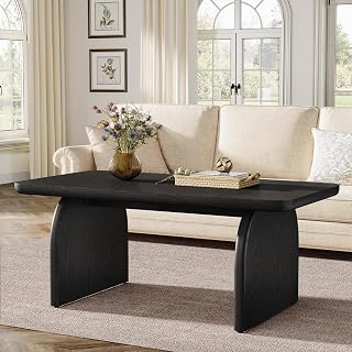 Tribesigns Rectangle Coffee Table, 47-Inch Wood Rectangular Living Room Table, Farmhouse Accent Center Low Cocktail Tea Table with Sturdy Base & Rounded Corners, Easy Assembly (Black)