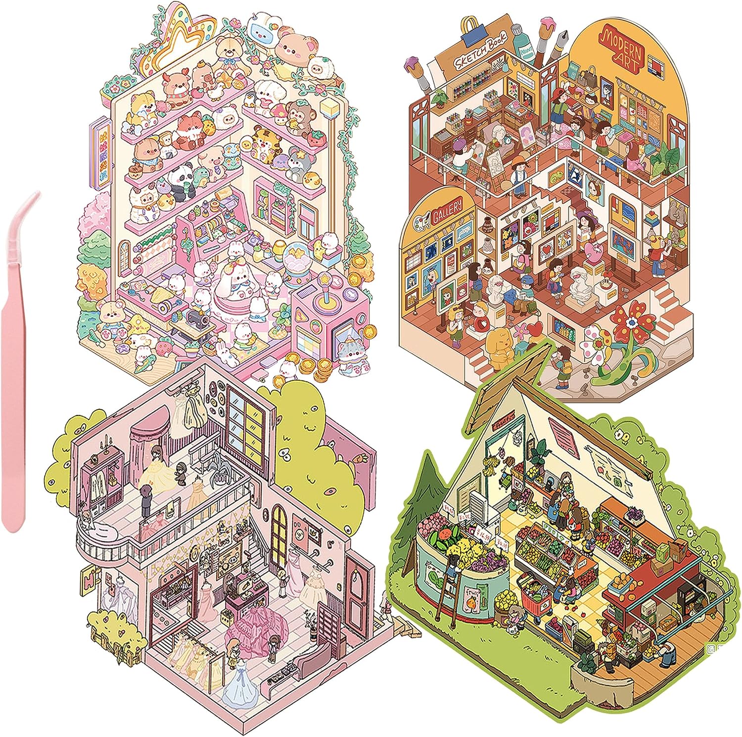 4 Oversized 3D DIY Stickers, Cute Waterproof Quiet Book with Tweezers Dream Career Decorating Mobile Phones Handbooks Water Bottle Stickers for Teens Adult-Shop