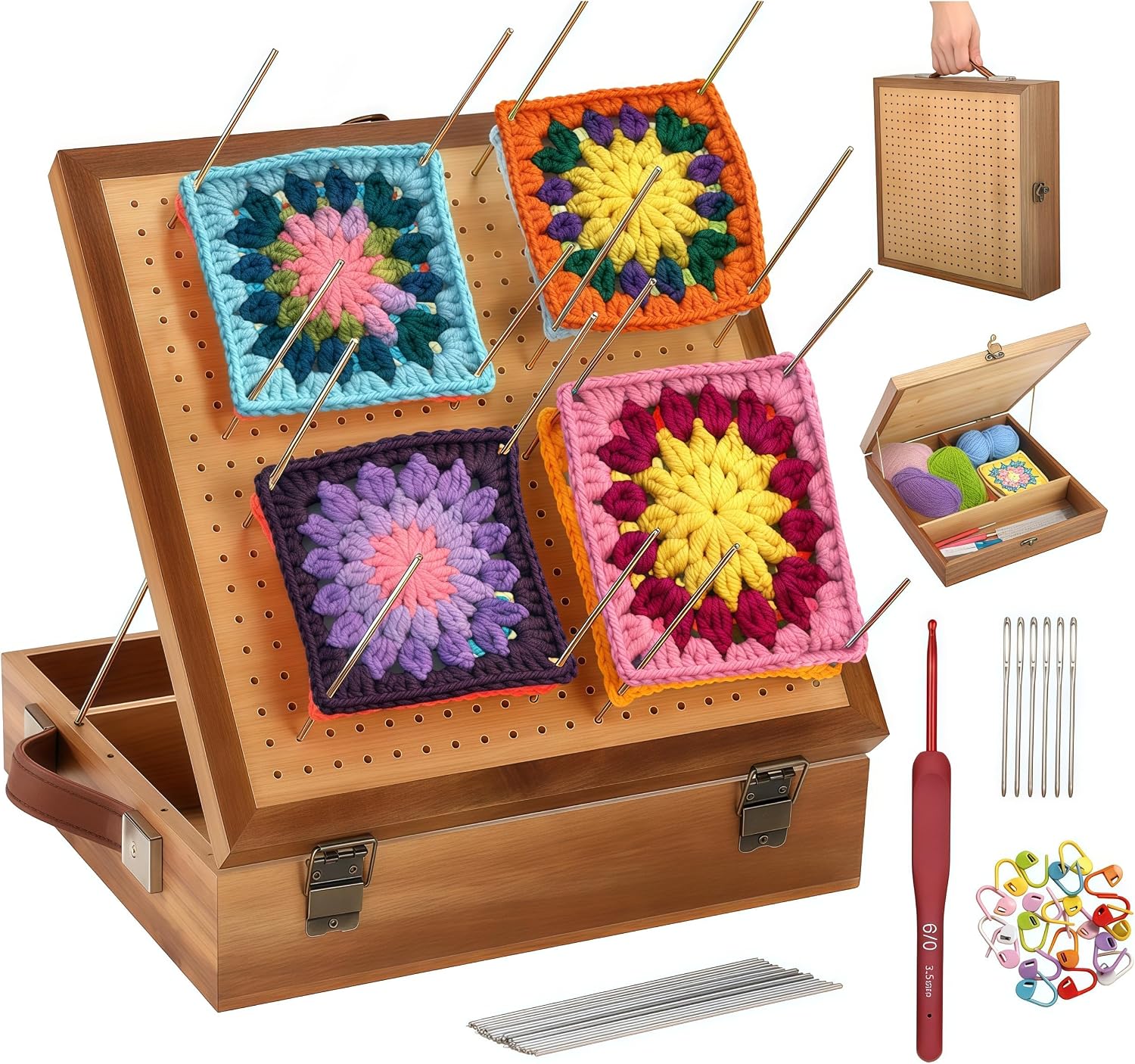 11.4" Crochet Blocking Board with Storage Drawer for Grandmothers Beginner