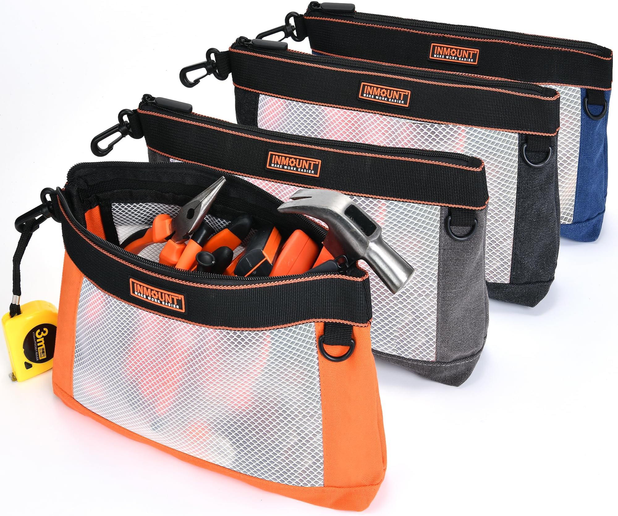4PCS Tool Pouch, Translucent Small Canvas Tool Bag with Zipper, 12 inch Stuff Bag Tool