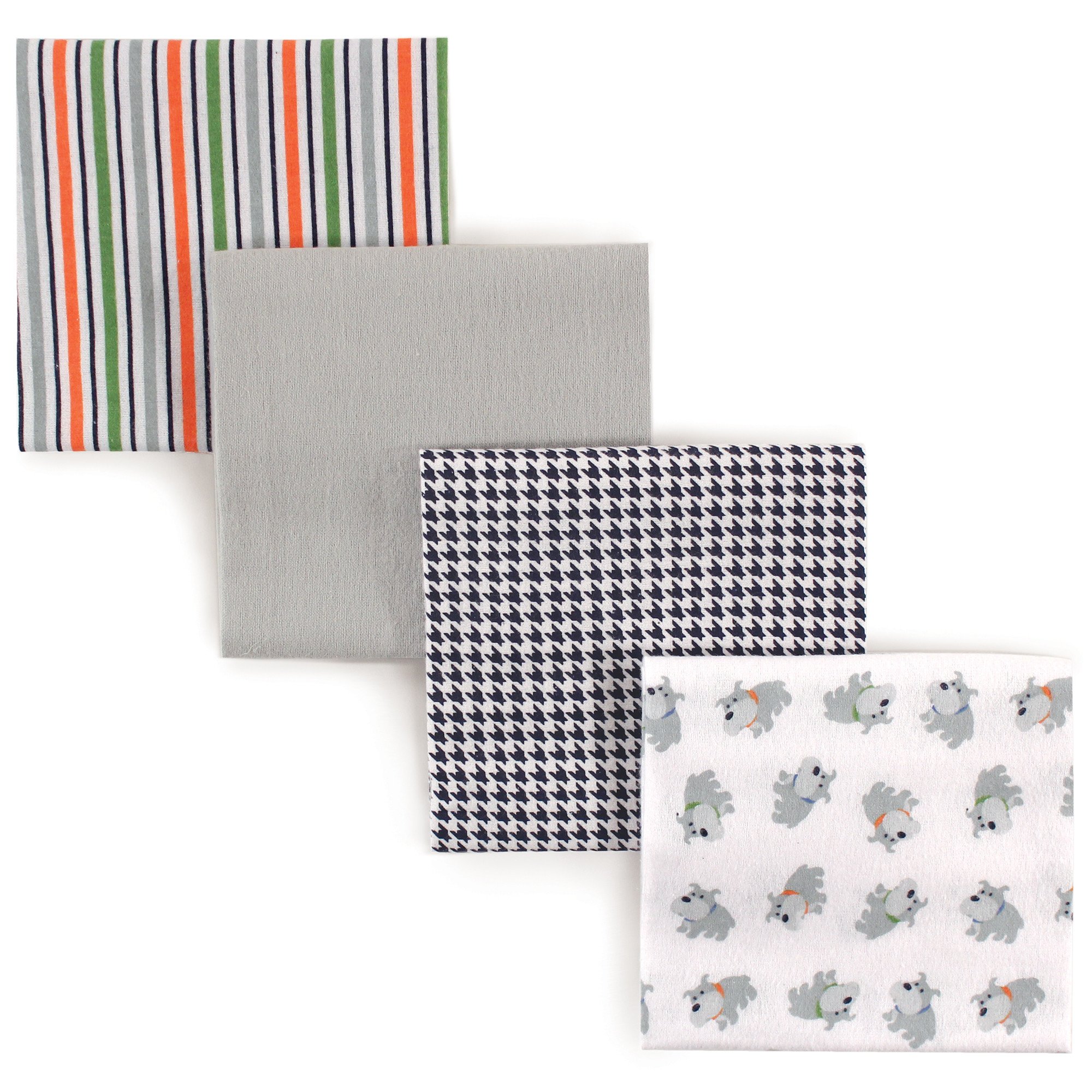Luvable Friends Unisex Baby Cotton Flannel Receiving Blankets, Dog 4-Pack, One Size