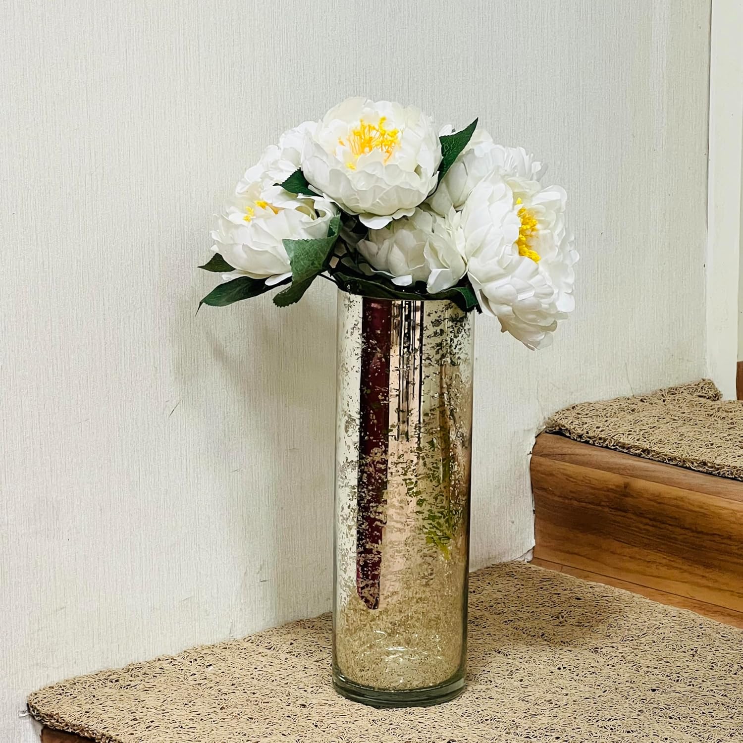 Hosley Silver Mercury Glass Vase Set of 2 Pcs, Large Glass Vases for Flowers, Vases in Bulk, Vintage for Centerpieces, Ideal for Home Décor, Livingroom, Office, Spa