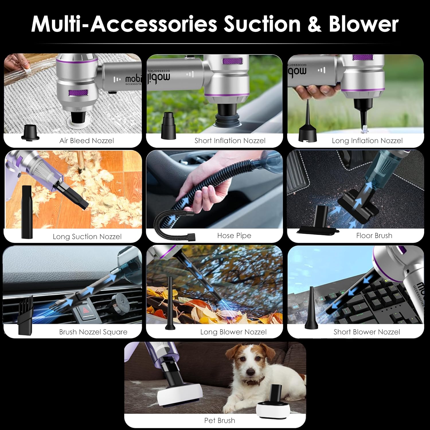 4-in-1 Handheld Cordless Car Vacuum Cleaner, 84000 RPM High Power Air Blower, inflator deflator & Mini Car Vacuum Cleaner for Home, Office & Outdoor, 6000mAh Battery & Type-C Fast Charging - Image 9