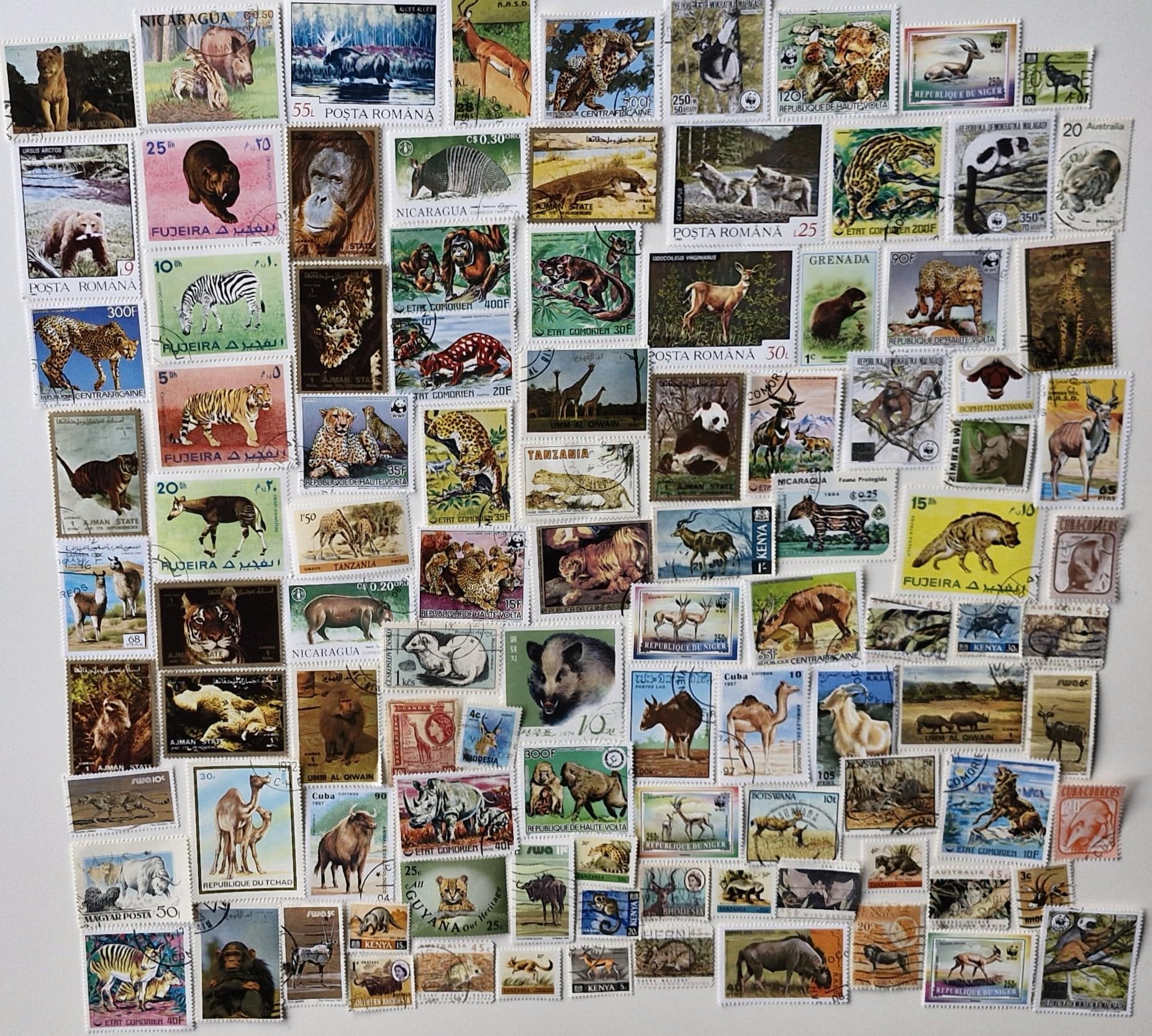 Wild Animals Stamps Collection - 100 Different (Stamps for Collectors)