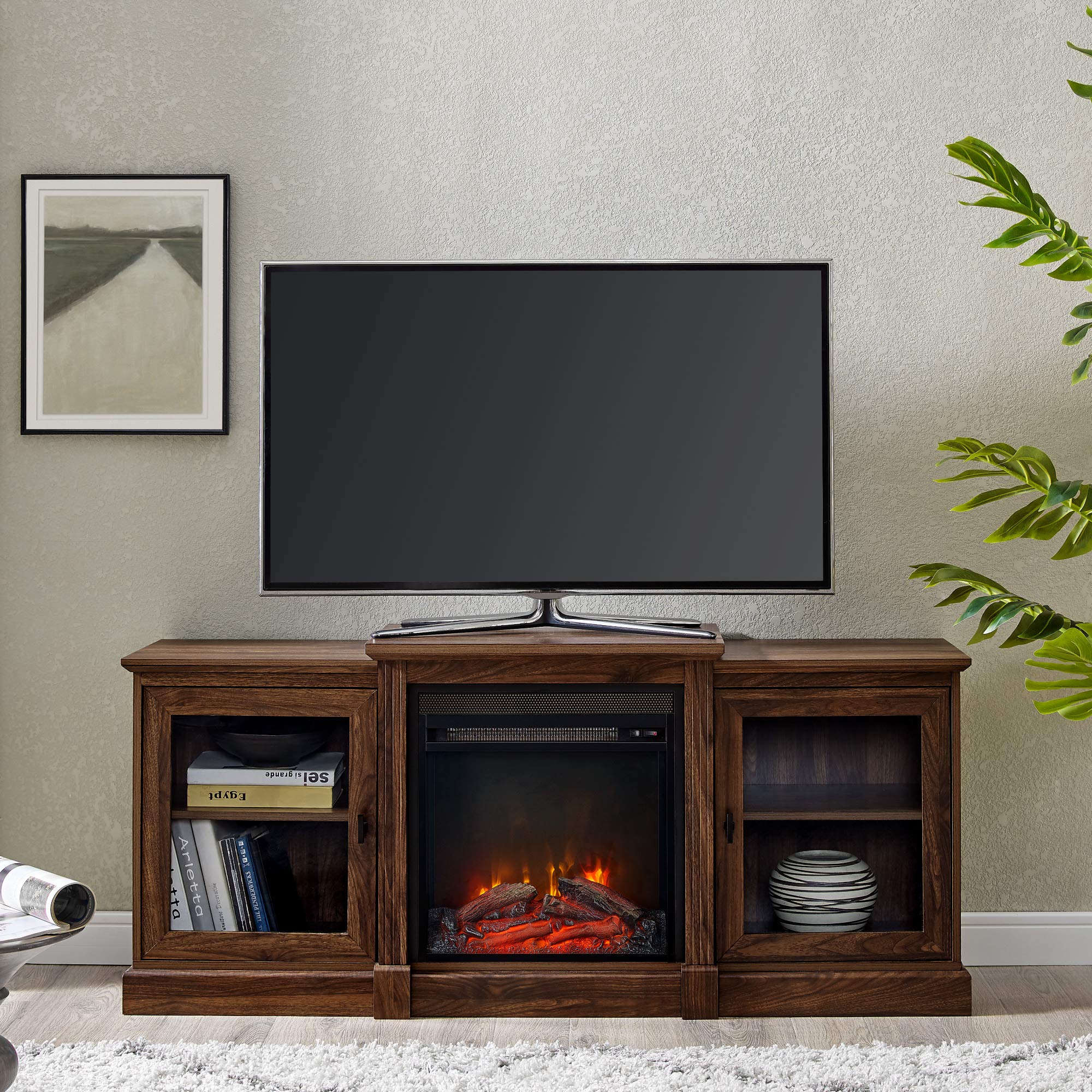 Amazon.com: Walker Edison Penn Classic Two Tier Fireplace TV Stand for TVs  up to 65 Inches, 60 inch, Dark Walnut : Home u0026 Kitchen