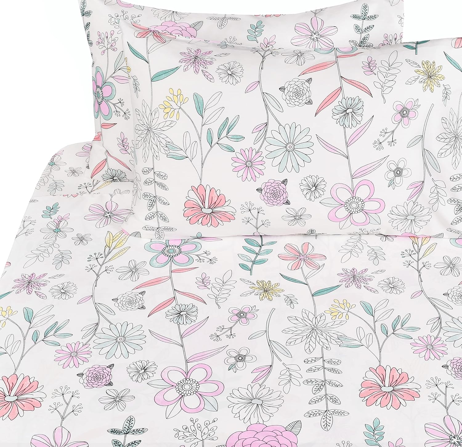 J-pinno Painting Flower Plant Cute Cozy Fun Full Sheet Set for Kids Girls Children 100% Cotton Flat Sheet + Fitted Sheet + Pillowcase Bedding Set (Flower, Full) - Image 3