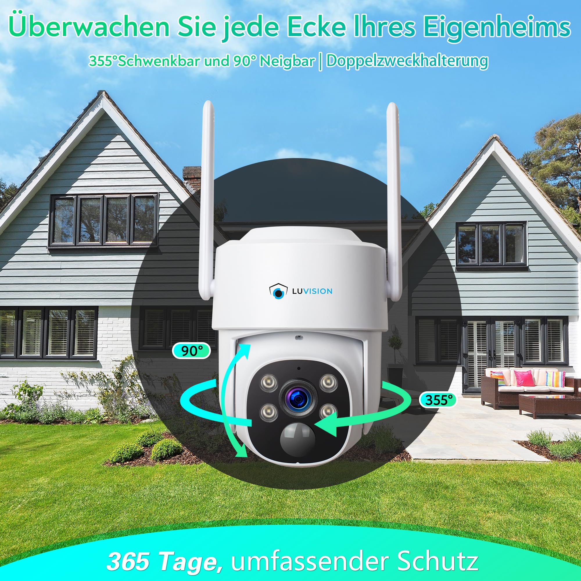Dual WLAN PTZ Überwachungssystem mit LED Monitor 4MP Solar PTZ Überwachungskamera Mikrofon, Sirene, Smarte Nachtsicht (Erweiterungskamera)