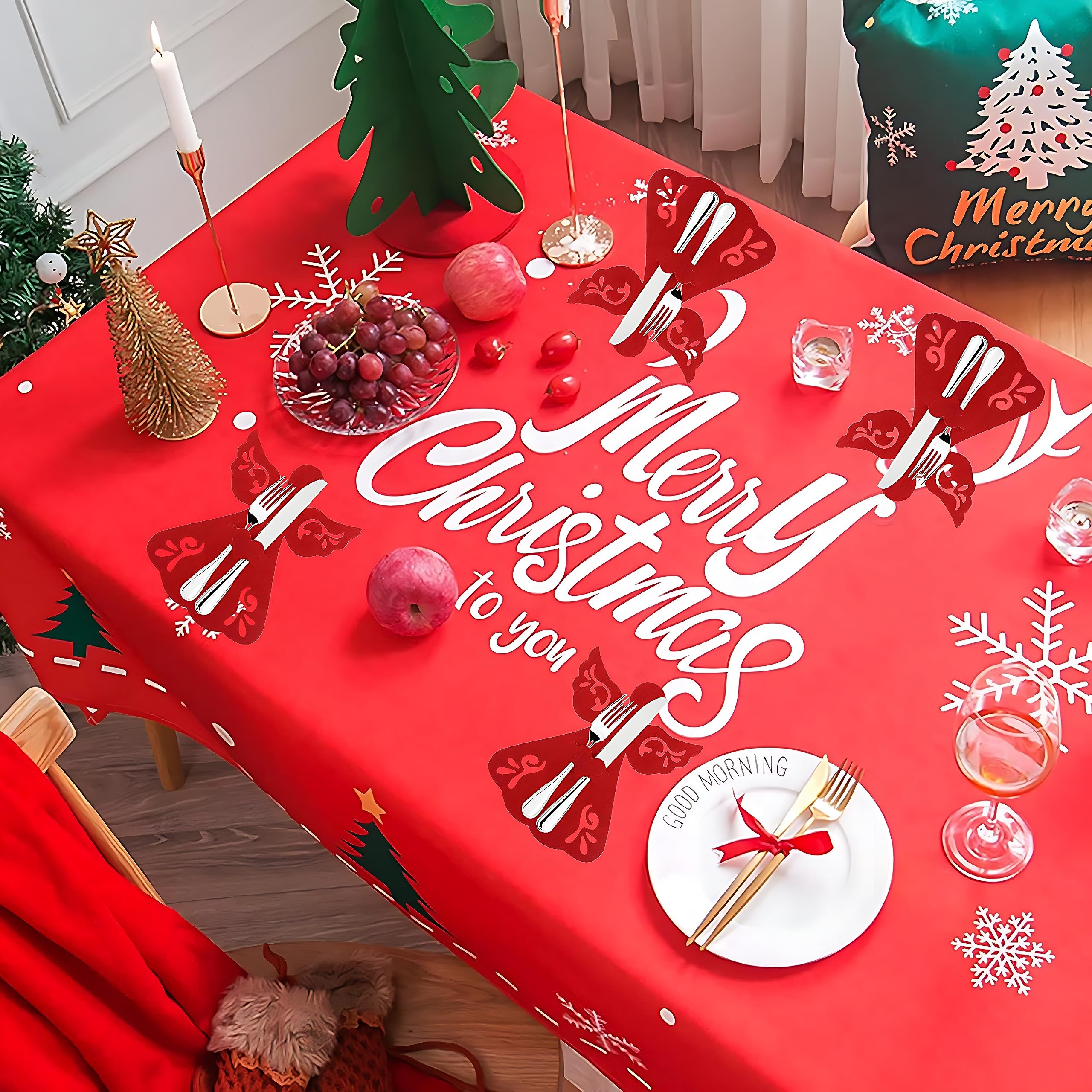 Produktbild von ShnminEU 12 Stück Weihnachten Besteckhalter Filz Bestecktasche Besteckhalter Weihnachten Benutzt Für Tischdeko Weihnachten Deko Weihnachten Tisch