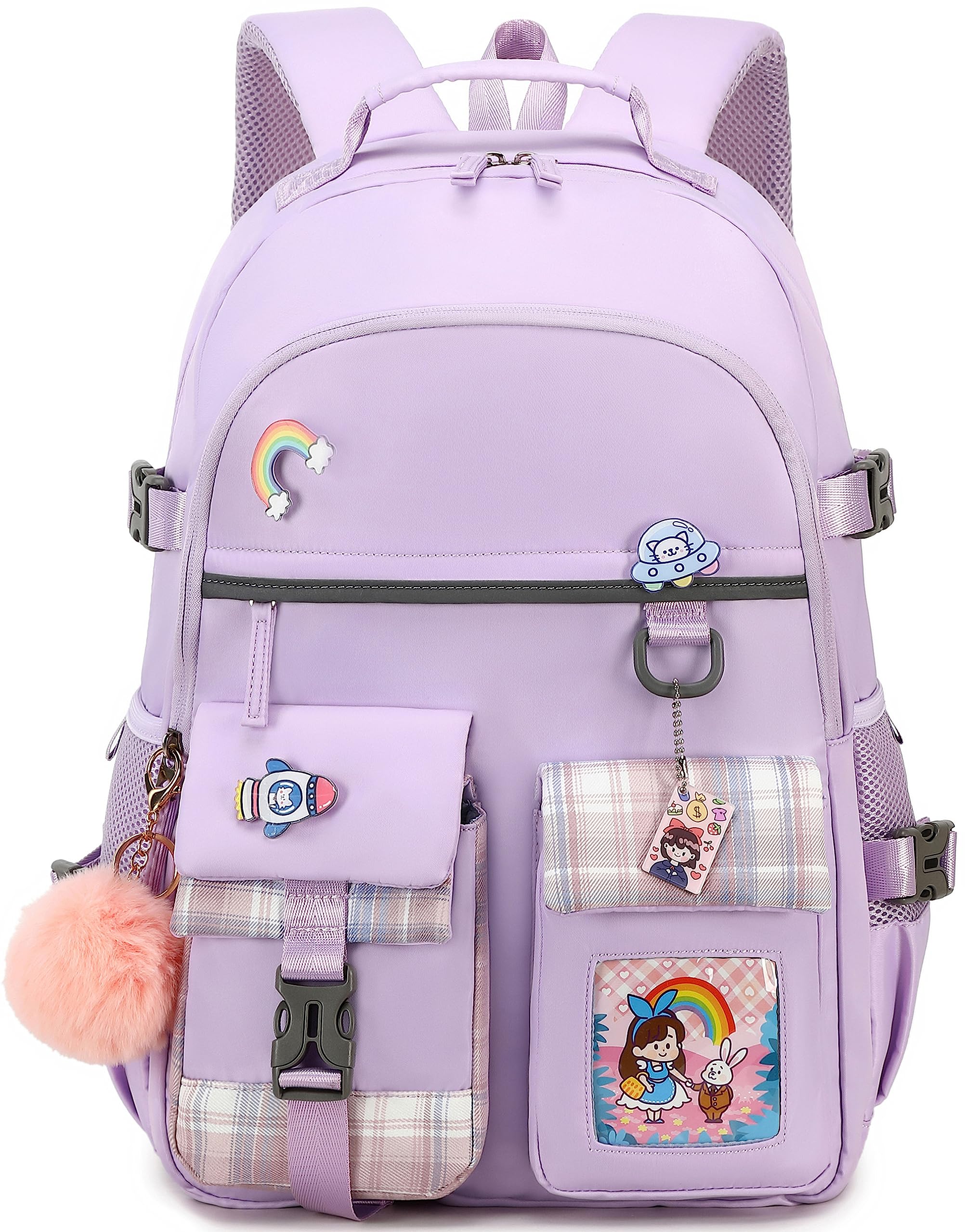 Hey Yoo Cute School Backpack for Girls Backpack for School Bag Kids Backpacks for Girls Kawaii Bookbag for Teen Girls (Purple)