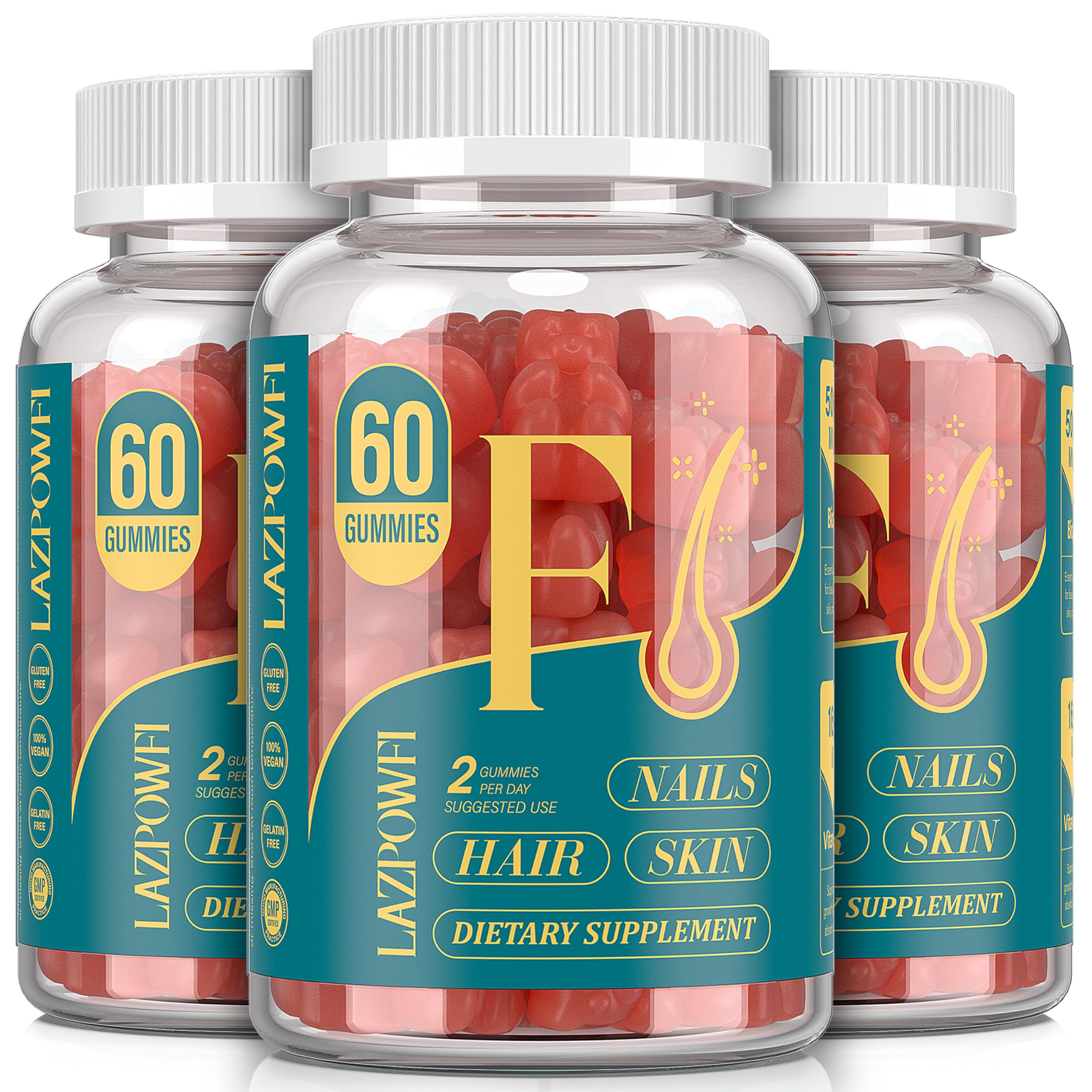 Biotin Gummies -Hair Skin and Nails Vitamins for Men & Women, Vegan Vitamin B7, Supports Hair Growth and Stronger Nails,90 Day Supply-Strawberry-3 Pack