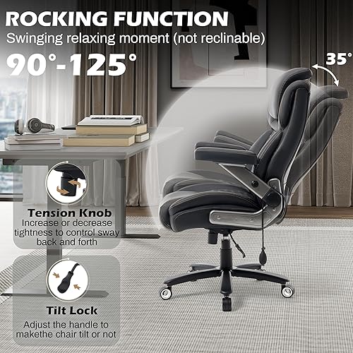 Miniatura 5 de Silla de oficina grande y alta de gran tamaño de 750 libras con reposacabezas ajustable y bolsa de aire lumbar, silla ejecutiva grande con brazos