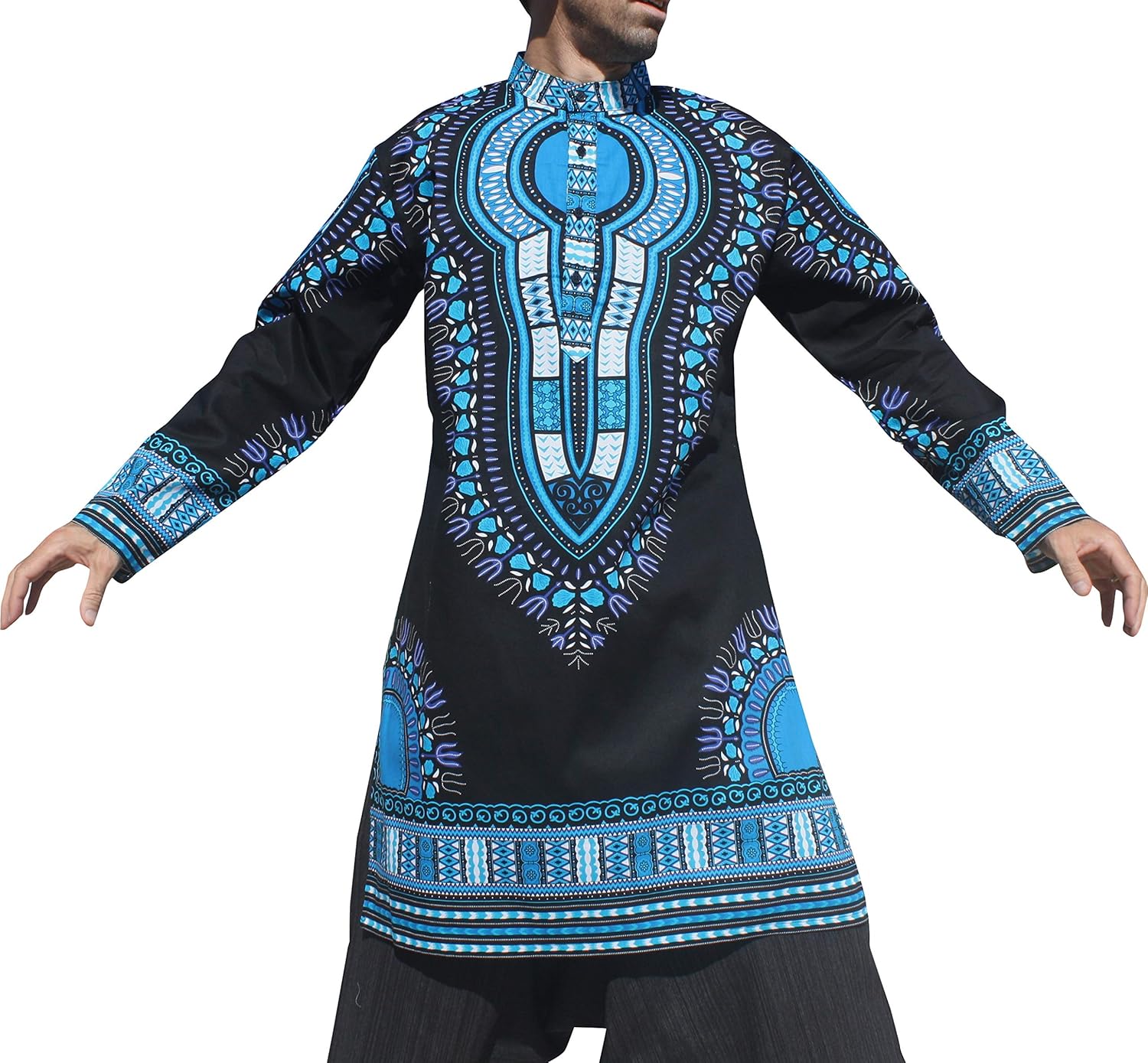 RaanPahMuang Formal Kurta Long Sleeve Stand Up Collar Button Down Dashiki Shirt