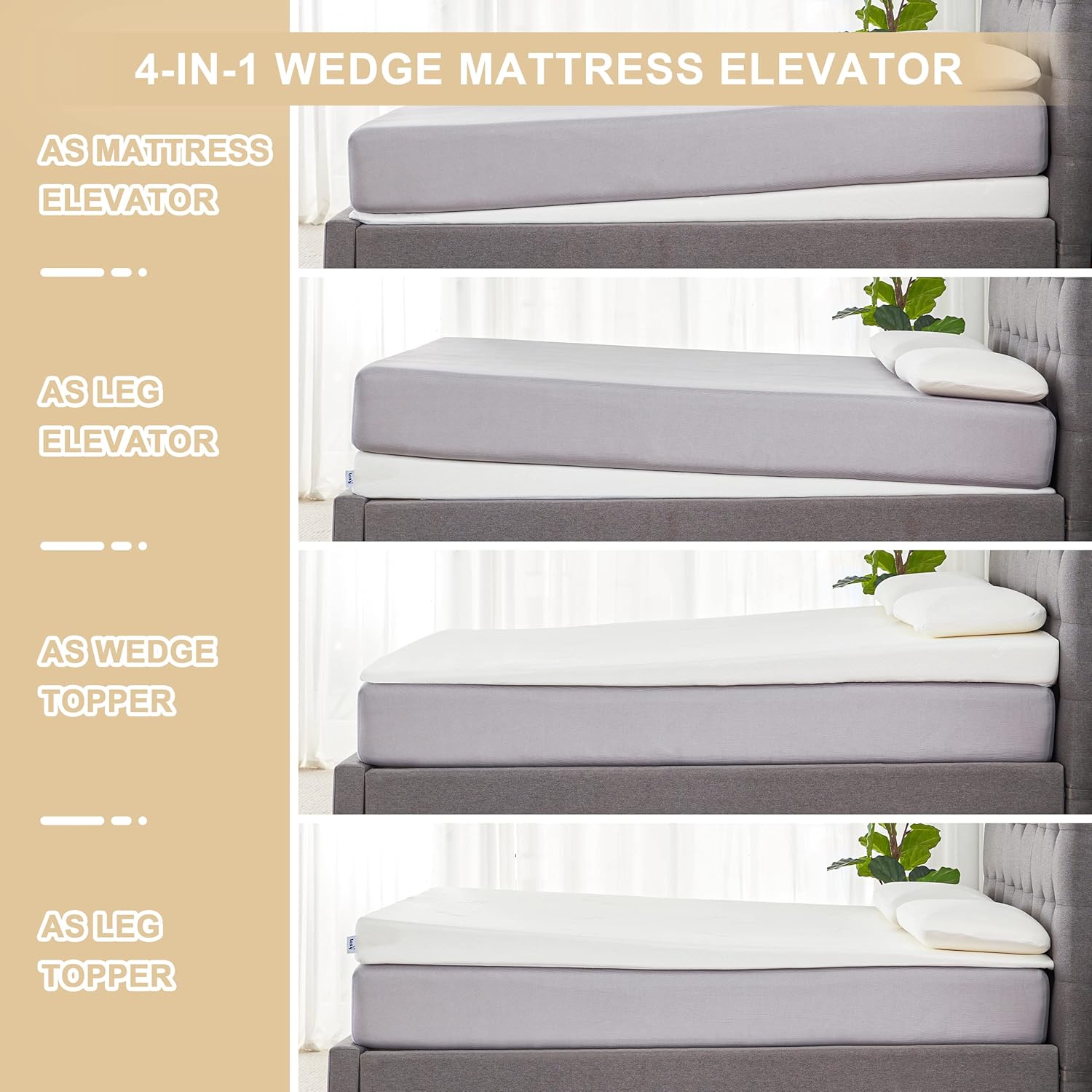 Lazyzizi King Inclined Wedge Mattress Topper, 5-Inch, Washable, Non-Slip Bottom, Promotes Better Sleep, Reduces Snoring, GERD Relief