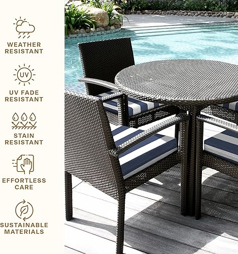 Miniatura 5 de Honeycomb Juego de 2 cojines de asiento para exteriores, 20 x 20 pulgadas, cojines para sillas de comedor de color azul y blanco con rayas Cabana